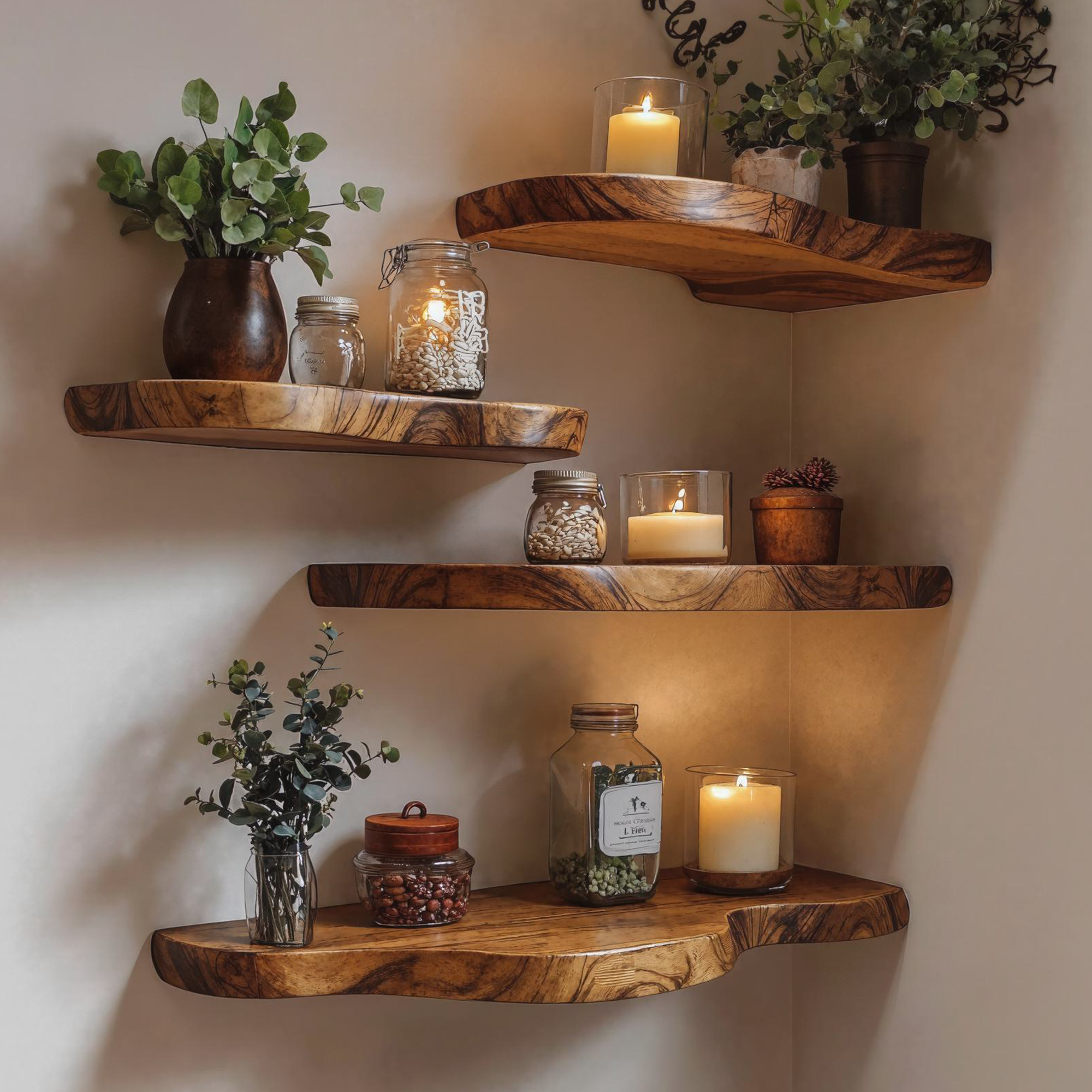 Live Edge Walnut Wooden Shelf Christmas Wall SINLFL045