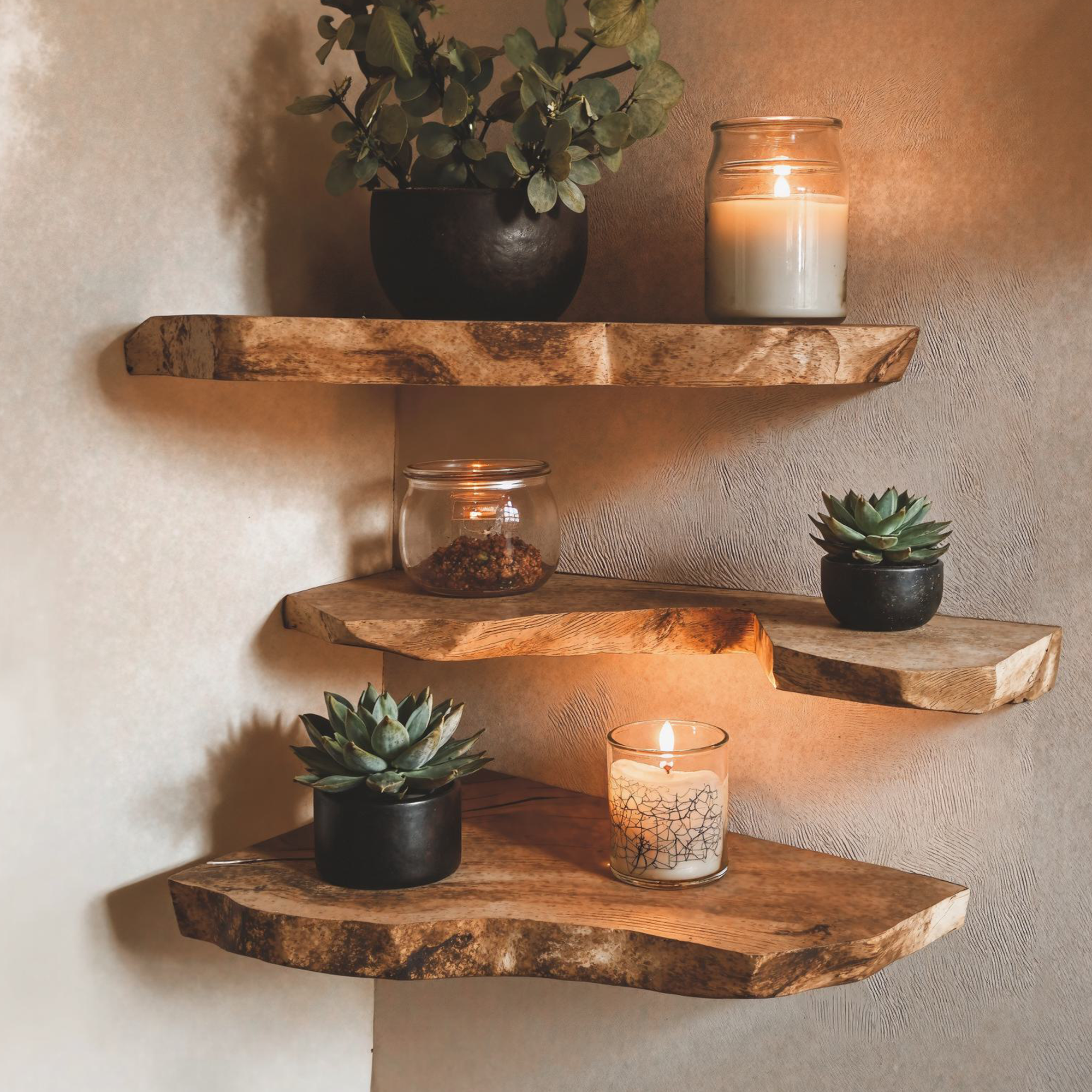 Live Edge Corner Bookshelf Decorations Wall SINLCN006