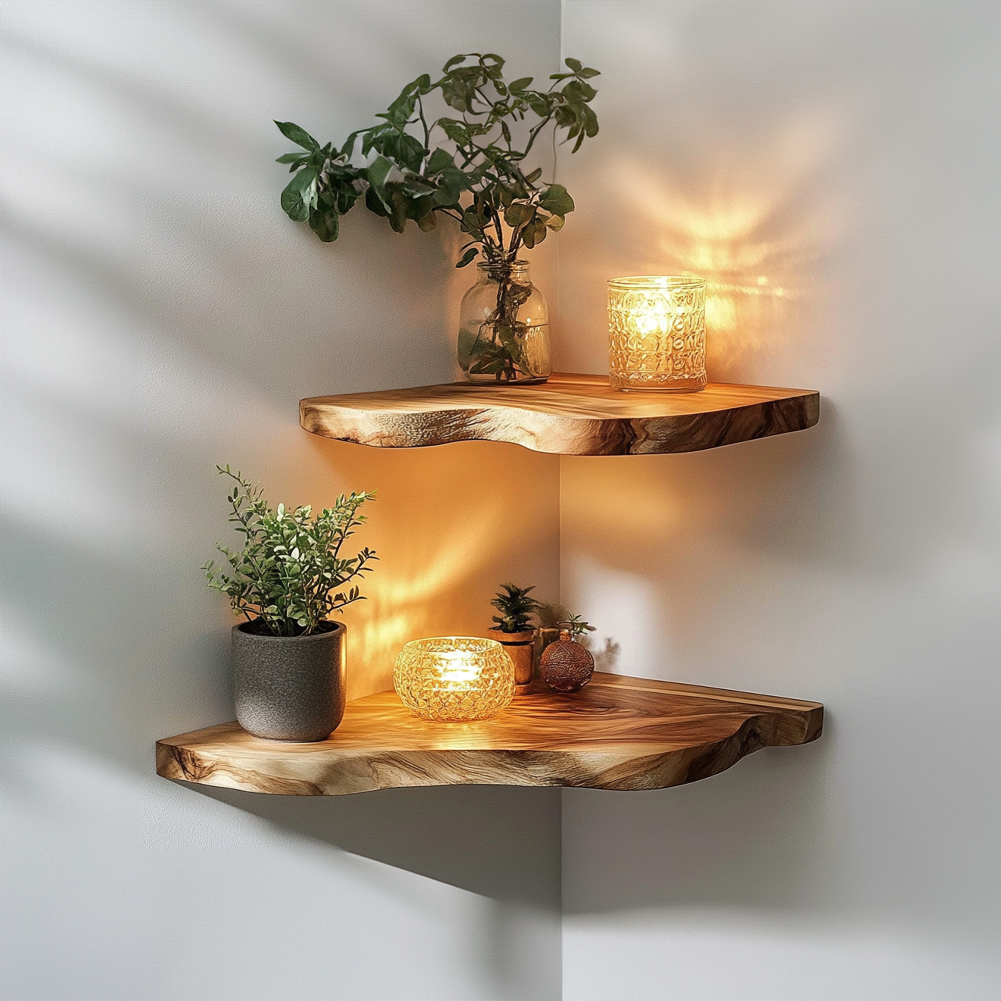 Walnut Wood Shelving Unit Corner Floating Shelf SINLCN007
