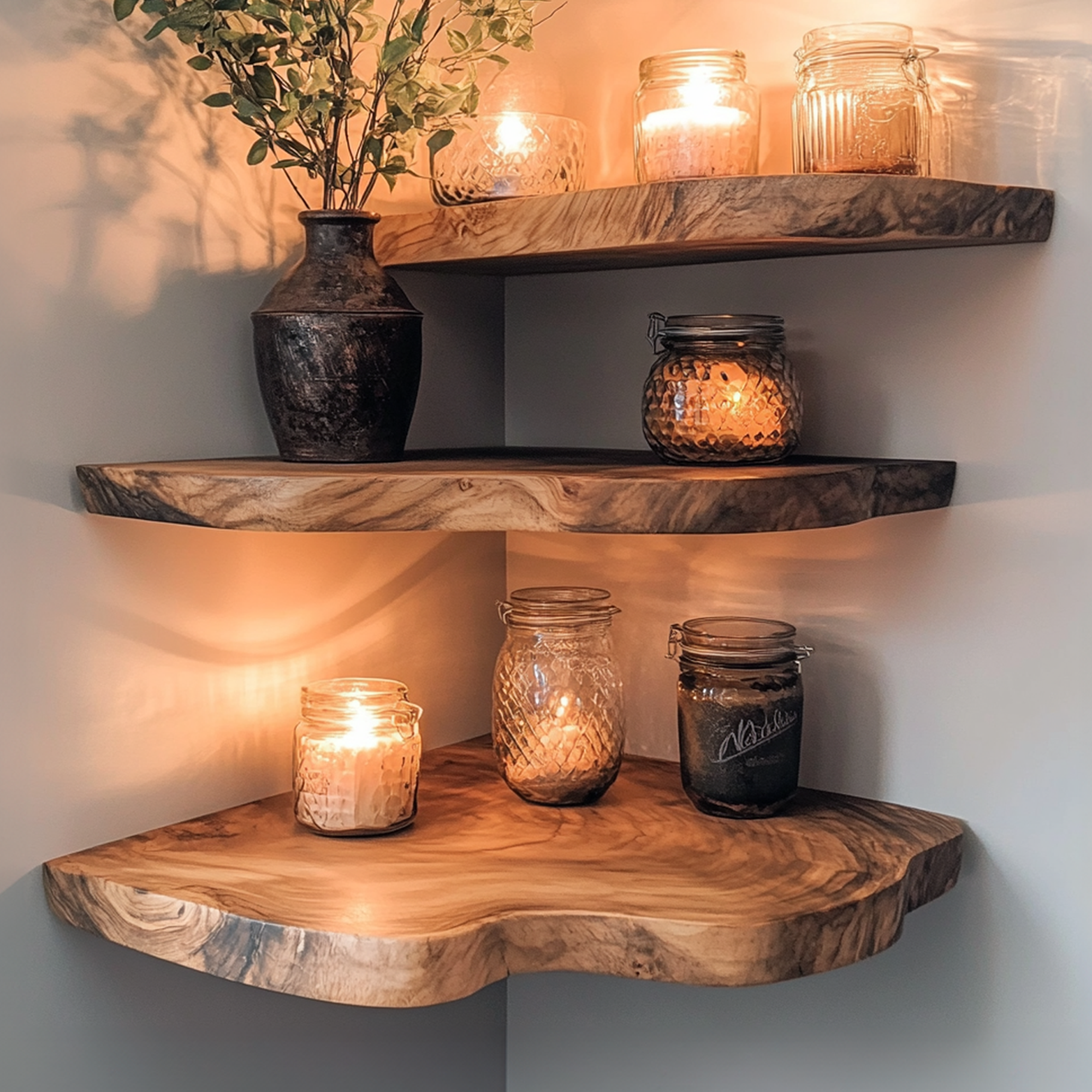 Walnut Wood Shelving Unit Corner Floating Shelf SINLCN007