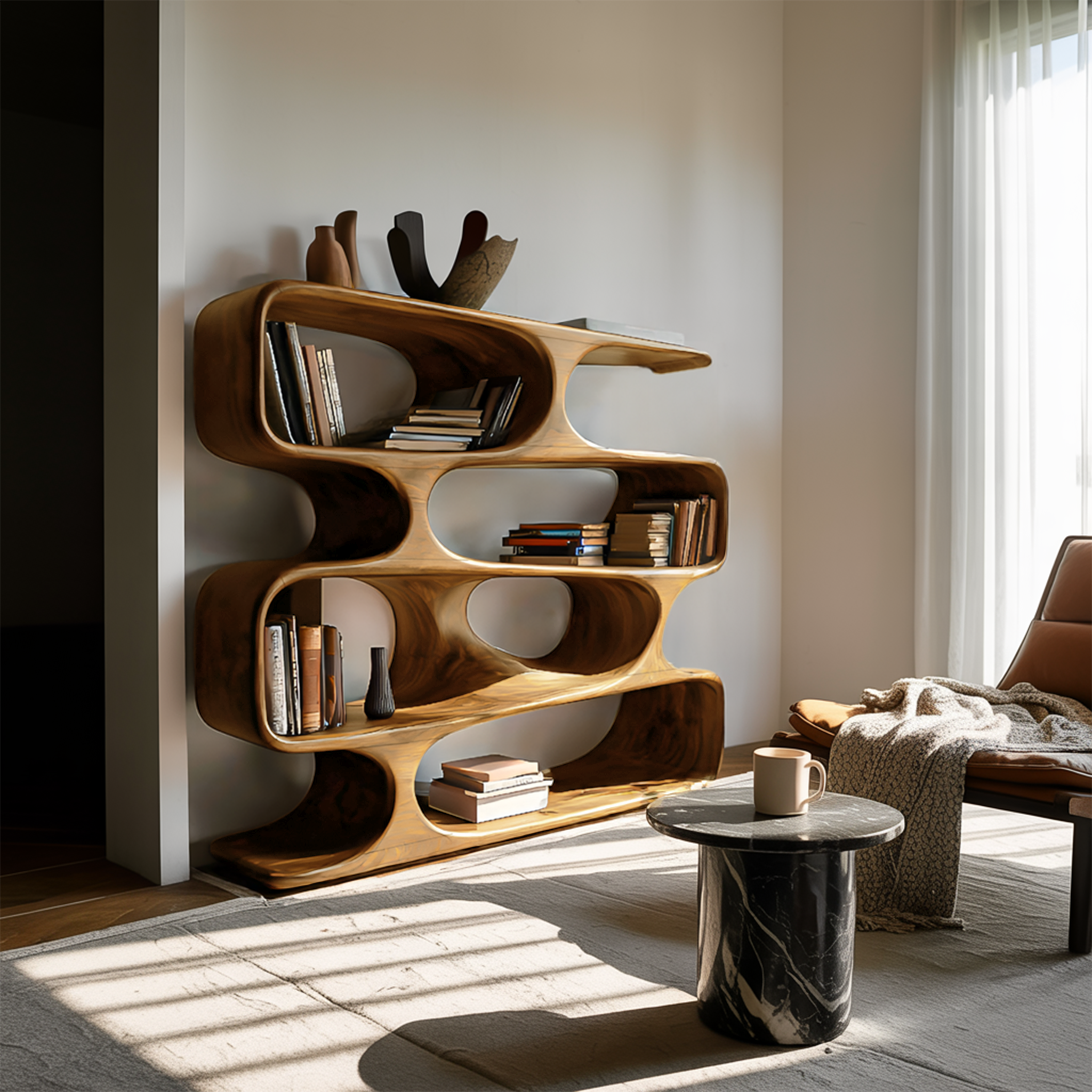 Statement Curved Bookcase For Modern Living Room Decor RTTHTTBS047