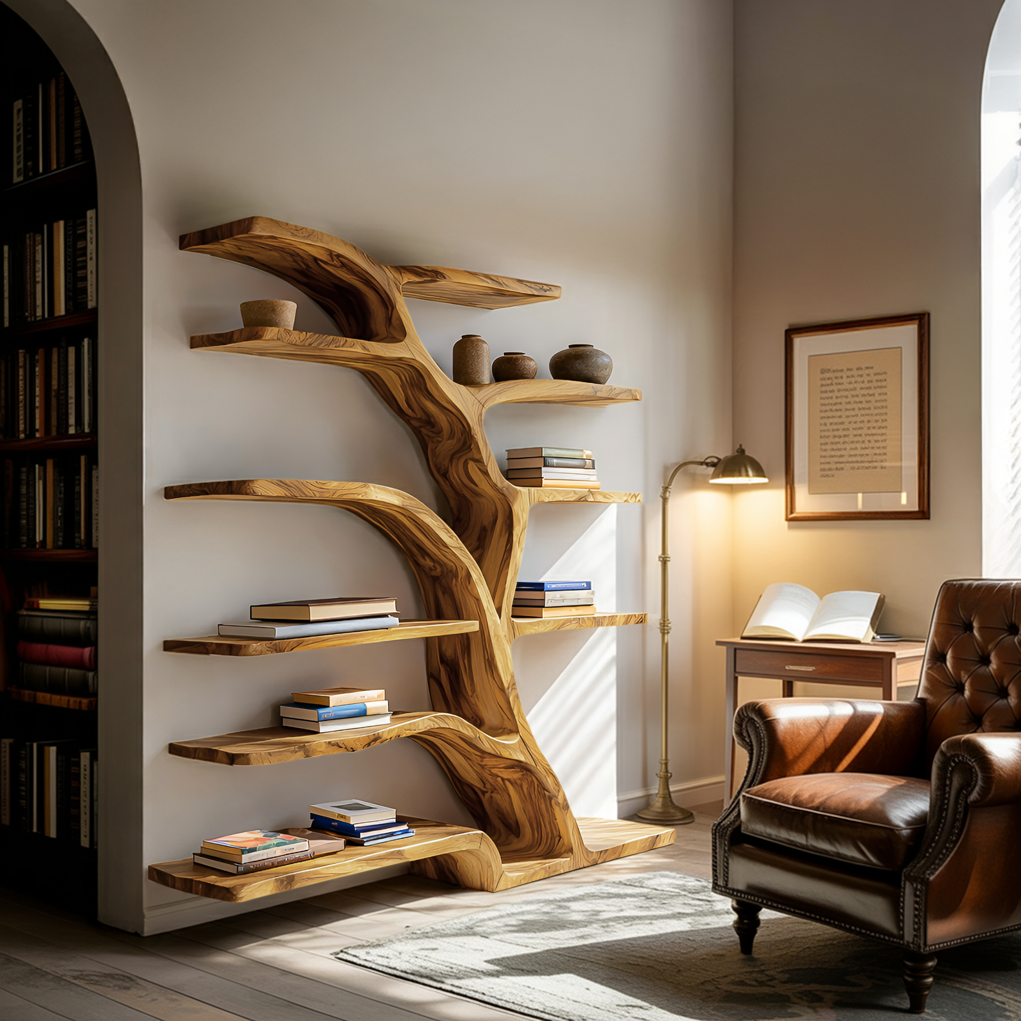 Modern Bookshelf Flowing Curved Design For Living Decor RTTHTTBS063