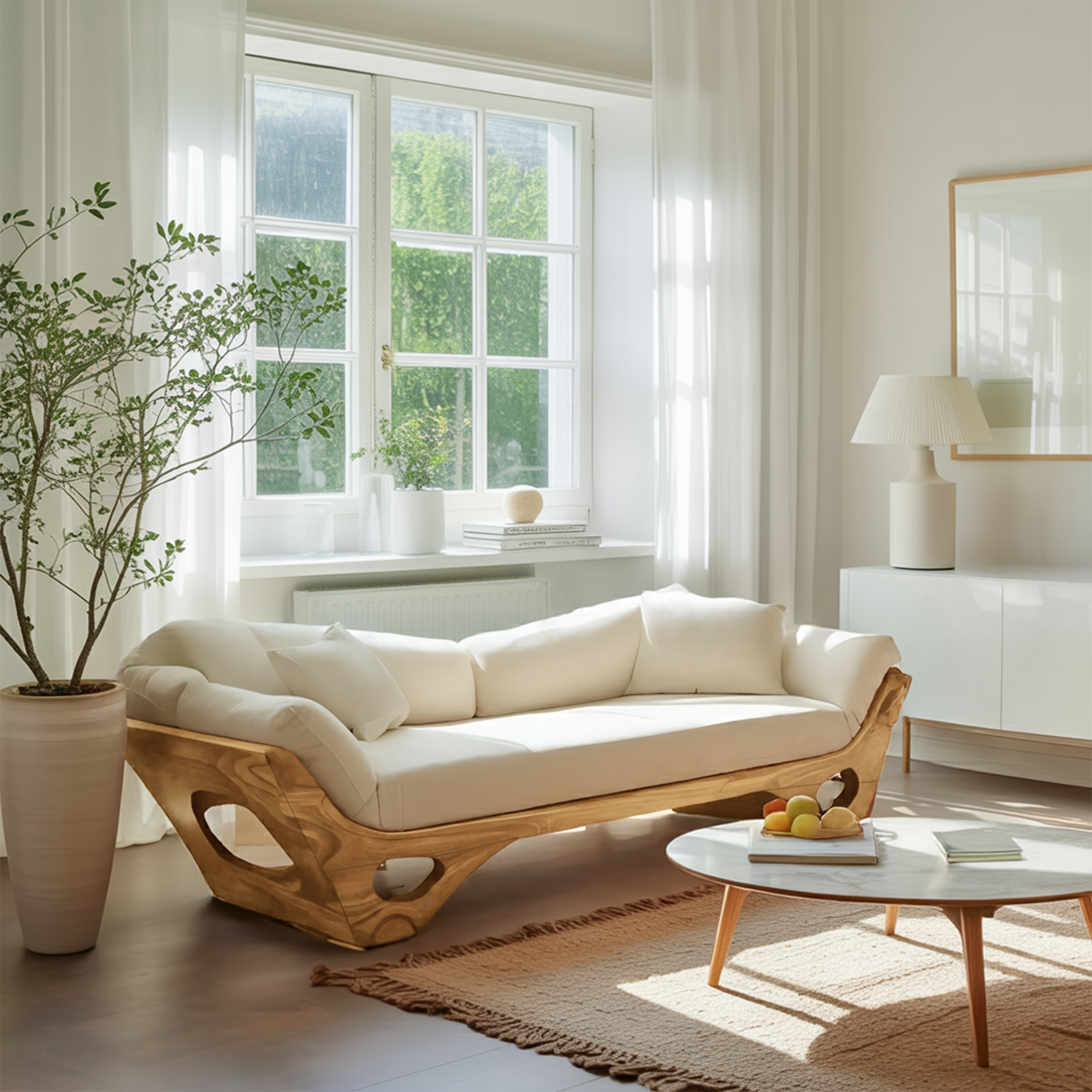 Artistic Wooden Sofa With Sculptural Organic Frame For Contemporary Home SITHTTSF024