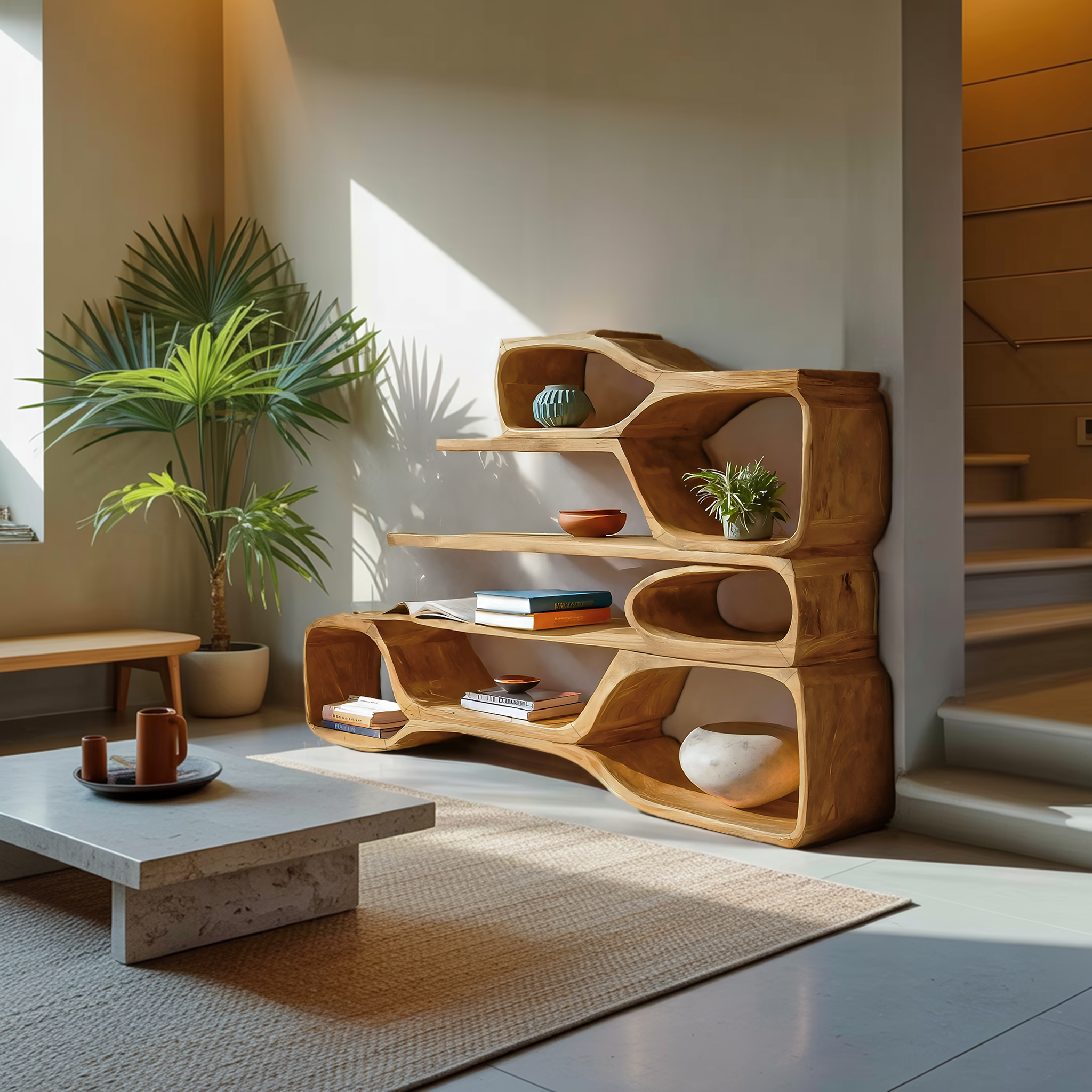 Curved Sculptural Bookshelf For Home Decor RTTHTTBS045