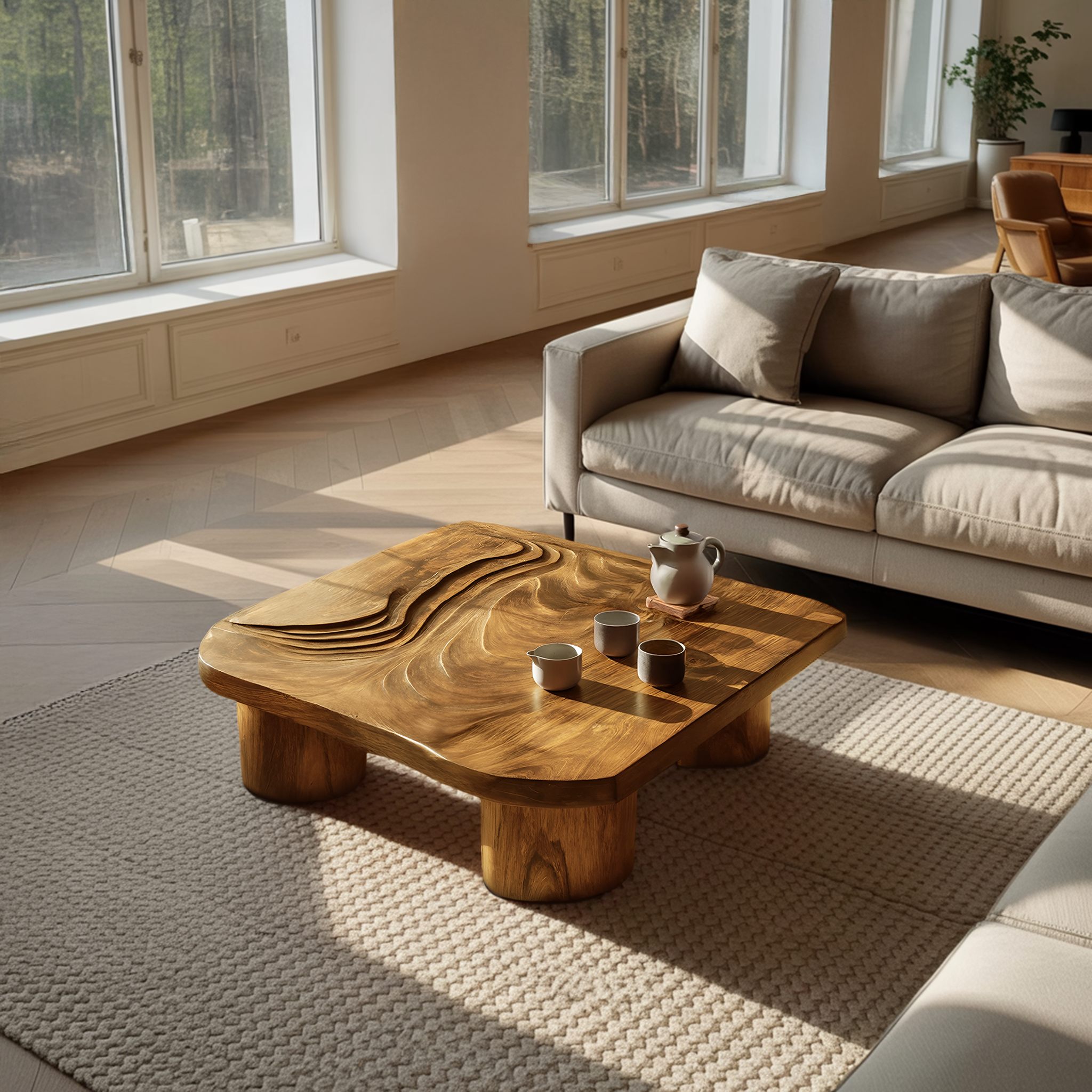 Handcrafted Abstract Solid Wood Coffee Table For Entryway SILDTTRCF090
