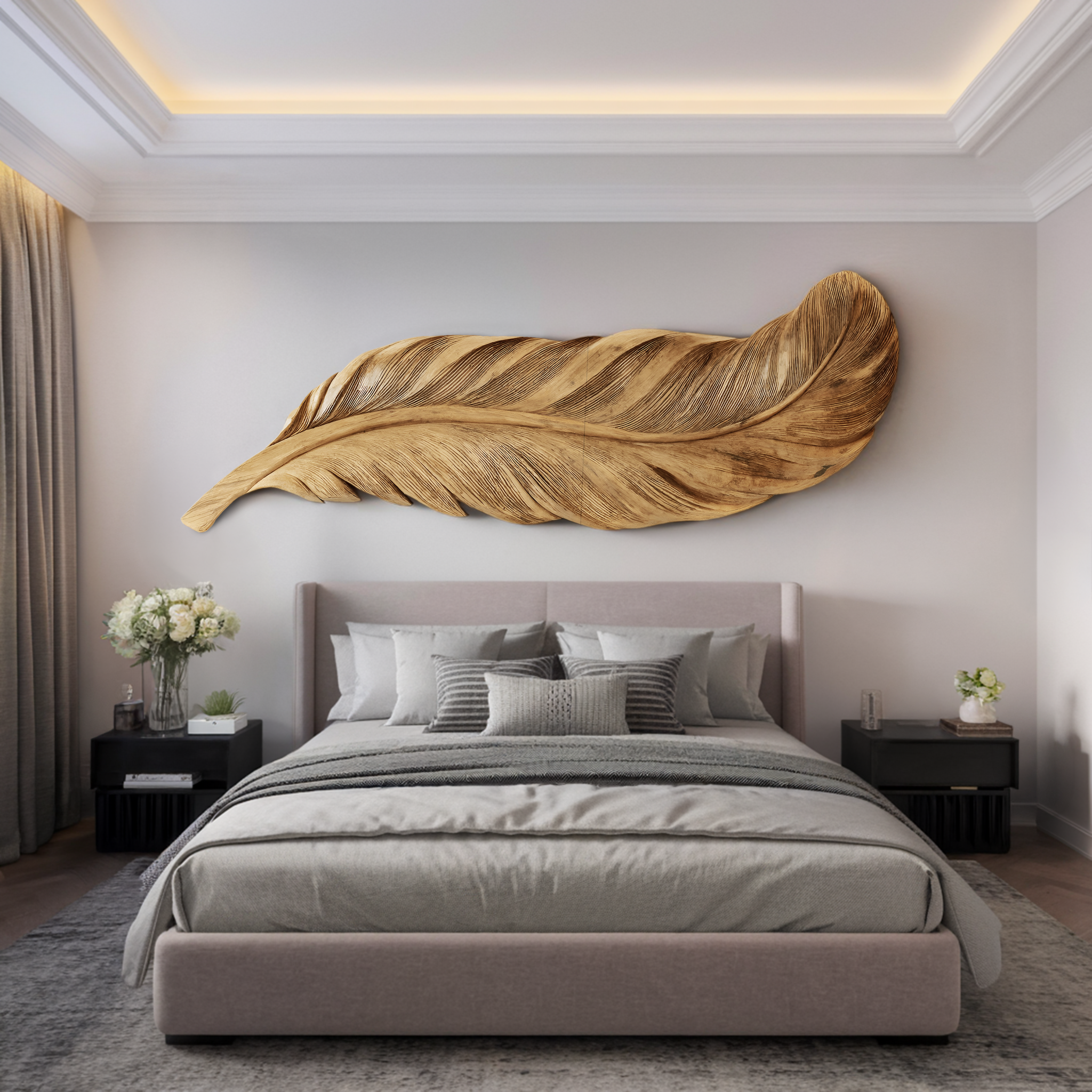 Organic Carved Feather Wall Art For Modern Living Room RTTHHNWA100