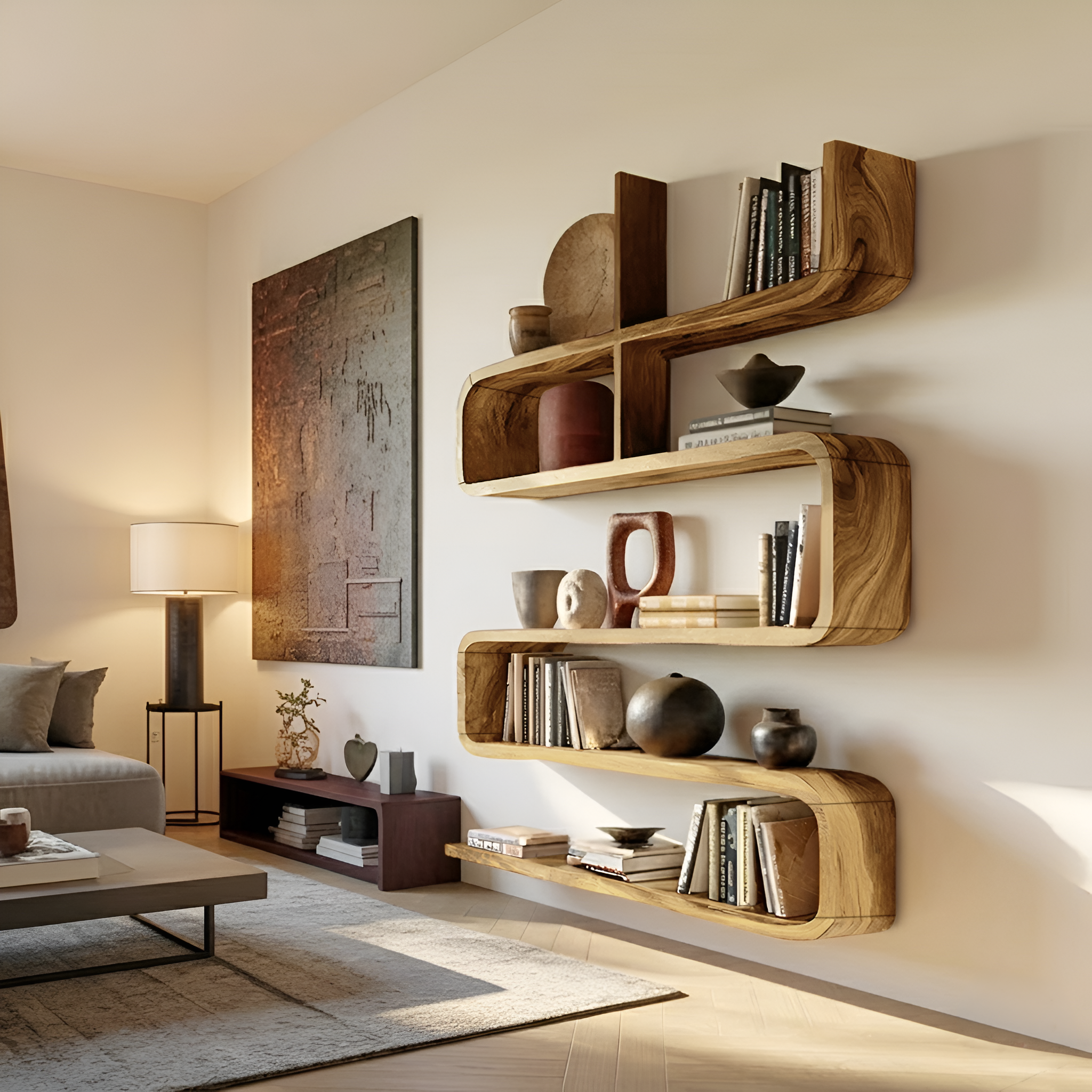Modern Natural Wood Display Shelf For Living Room Wall Decor SILDTTRWMS028