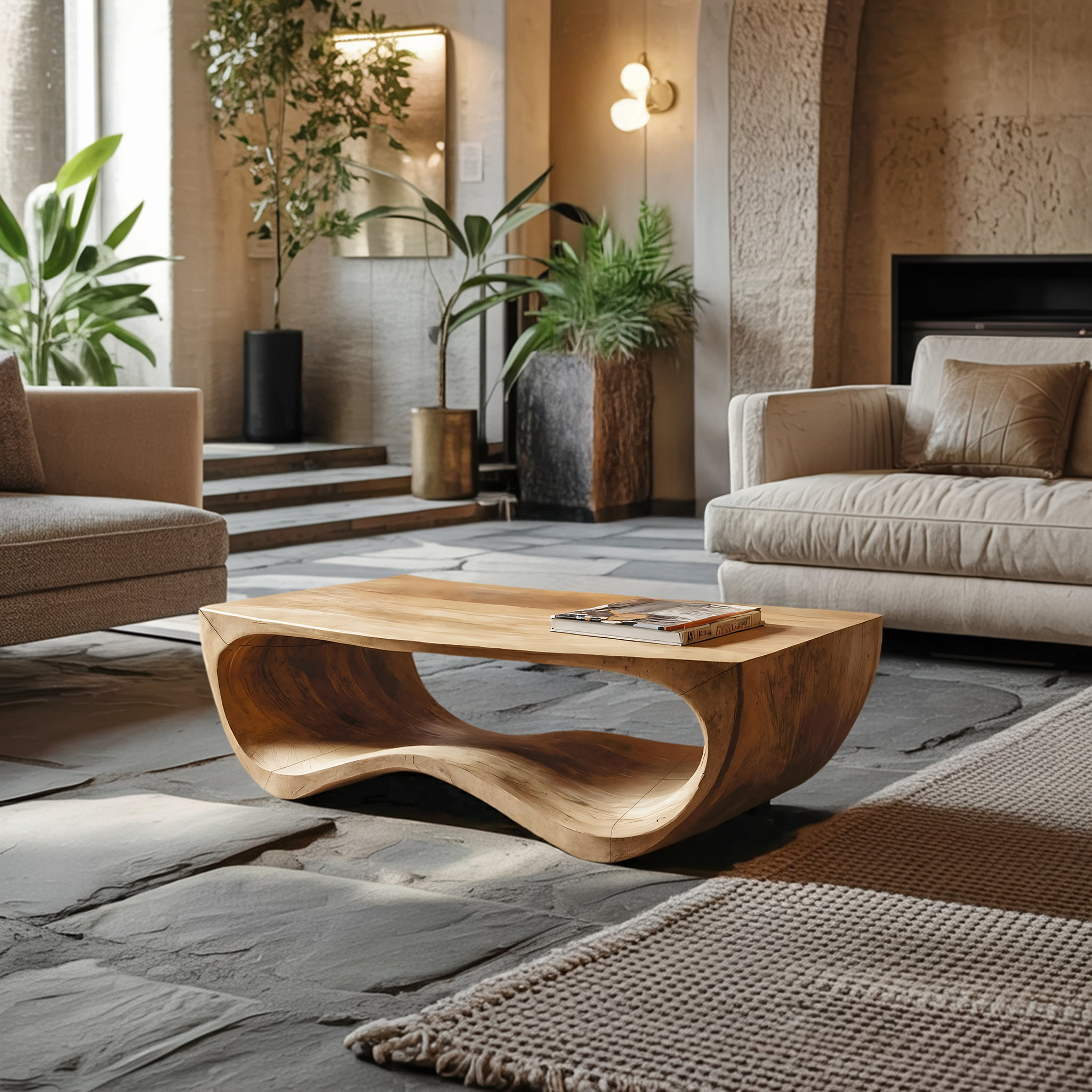 Artistic Sculptural Curved Coffee Table For Living Room RTTHHNCF052