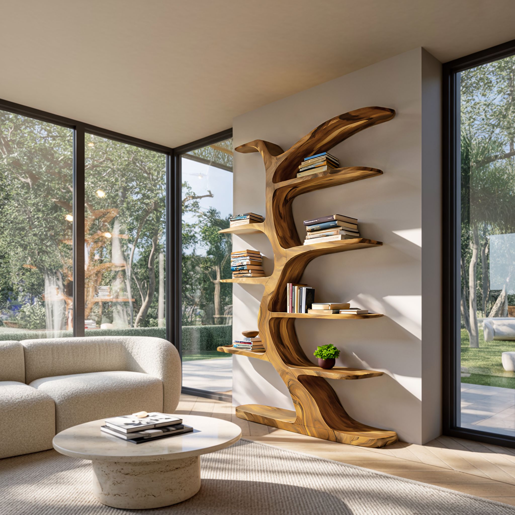 Modern Bookshelf Tree Inspired Curved Design For Living Room RTTHTTBS062