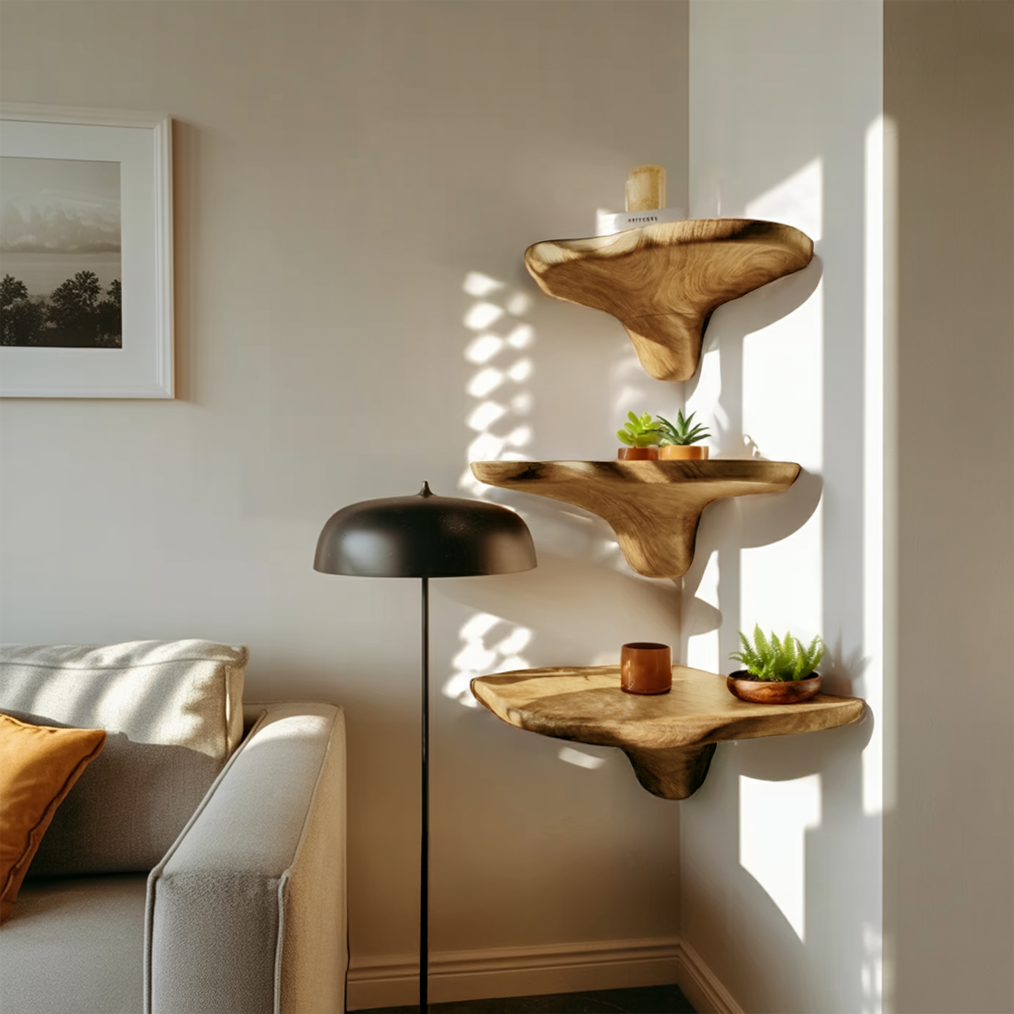 Mid Century Solid Wood Mushroom Shelf For Entryway Wall Decor SILDTTNCMS017