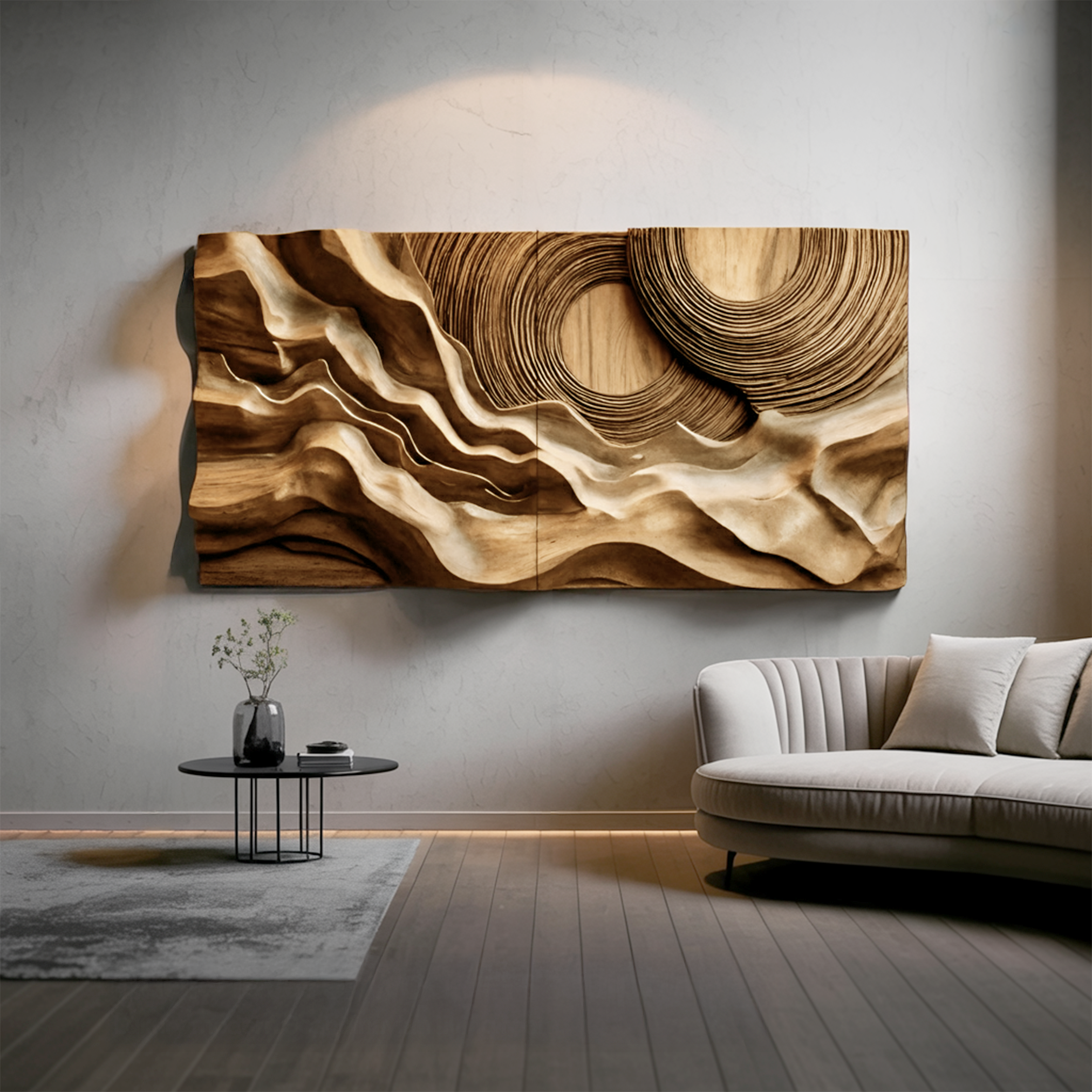 Layered Wave Wall Sculpture With Abstract Circles For Living Room SITHTTWA006
