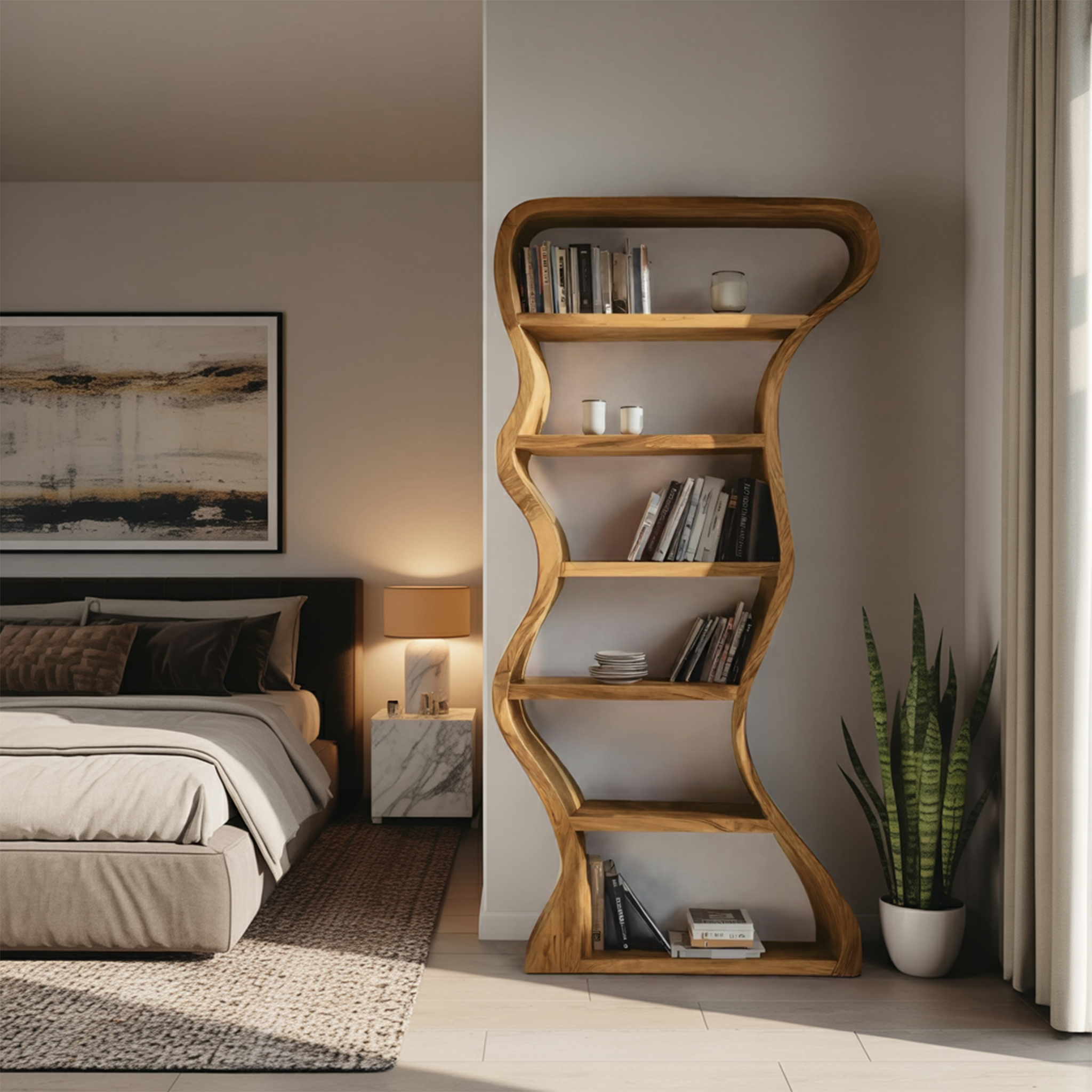 Organic Sculpture Wavy Bookshelf For Living Room Or Office Furniture SITHHNBS068