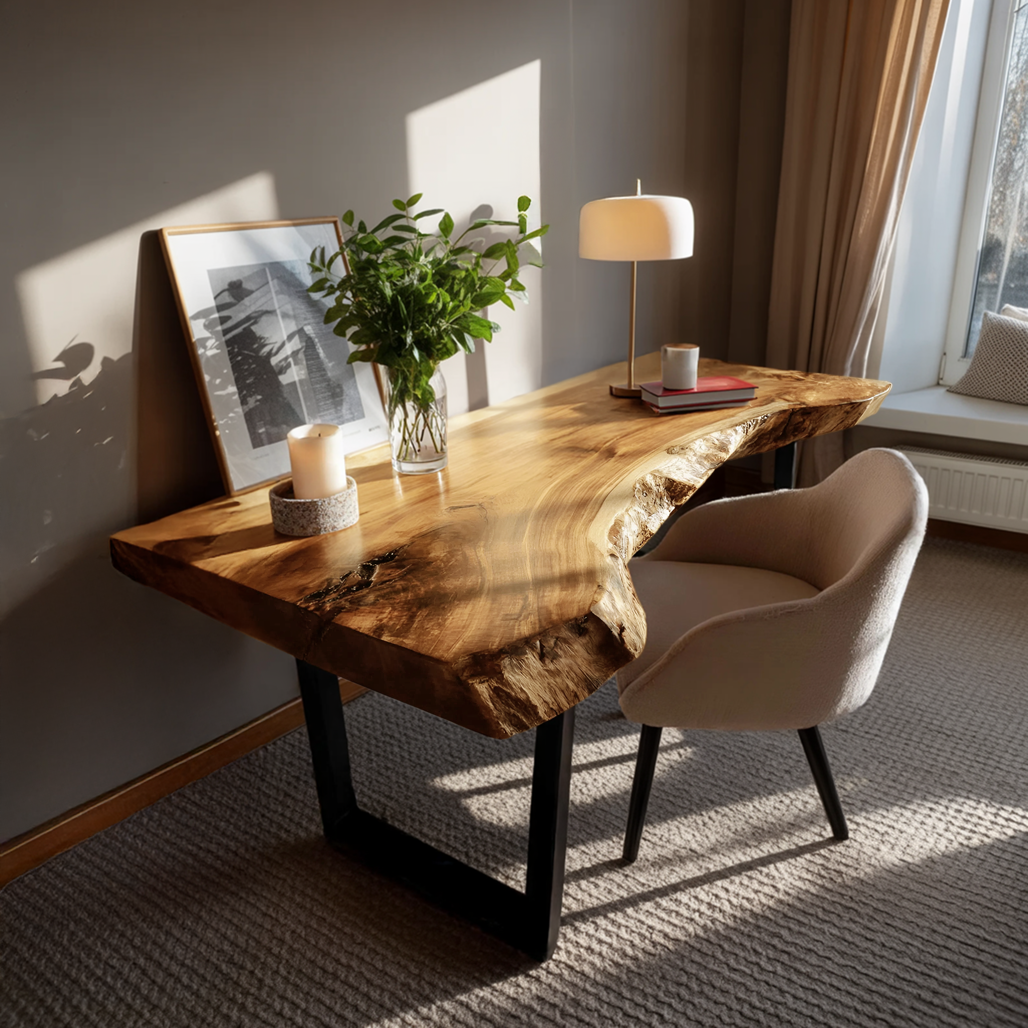 Mid Century Wooden Live Edge Desk For Living Room Decor SILDTTNDE001