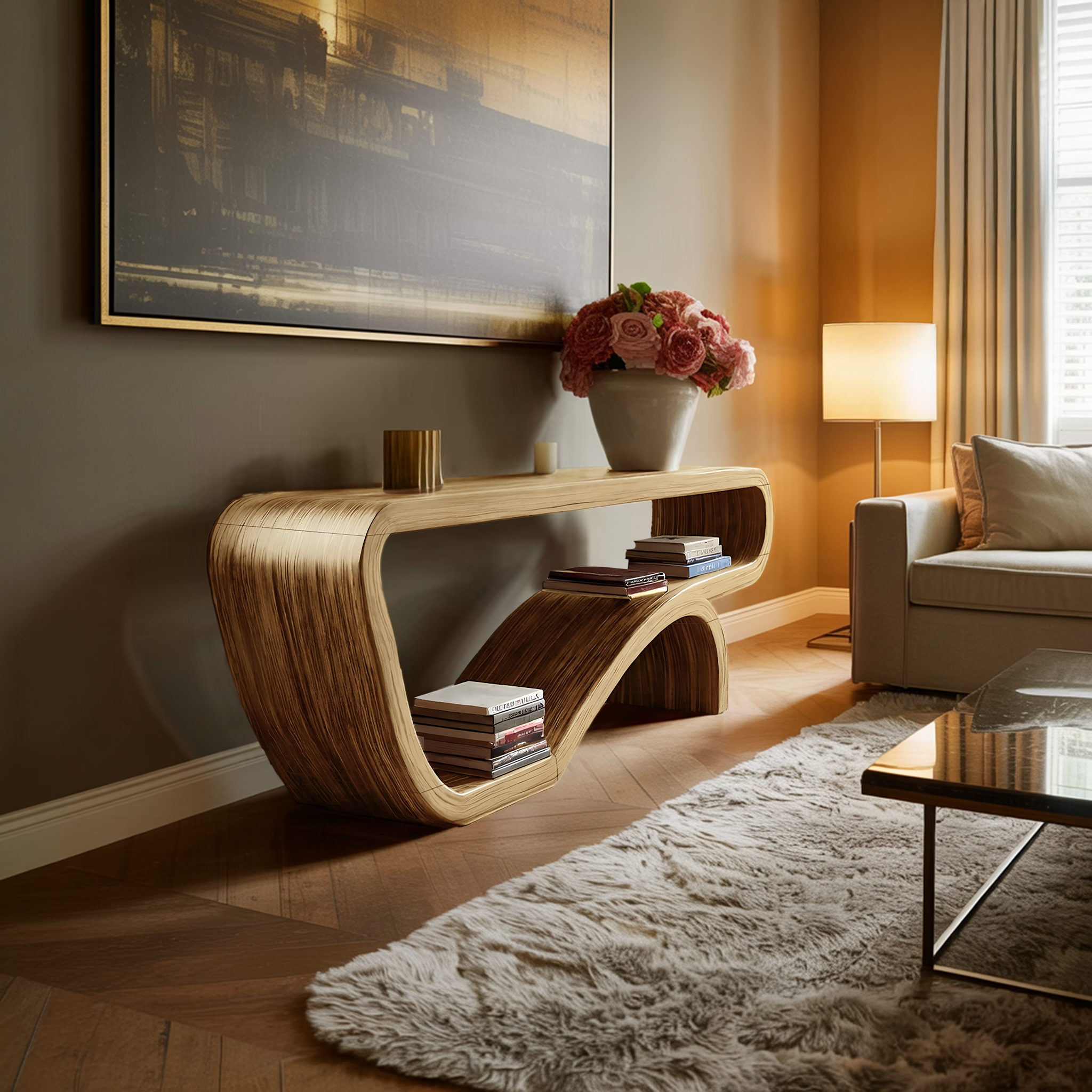 Handcrafted Solid Wood Console Table Organic Design For Bedroom Decor SILDTTNCS092