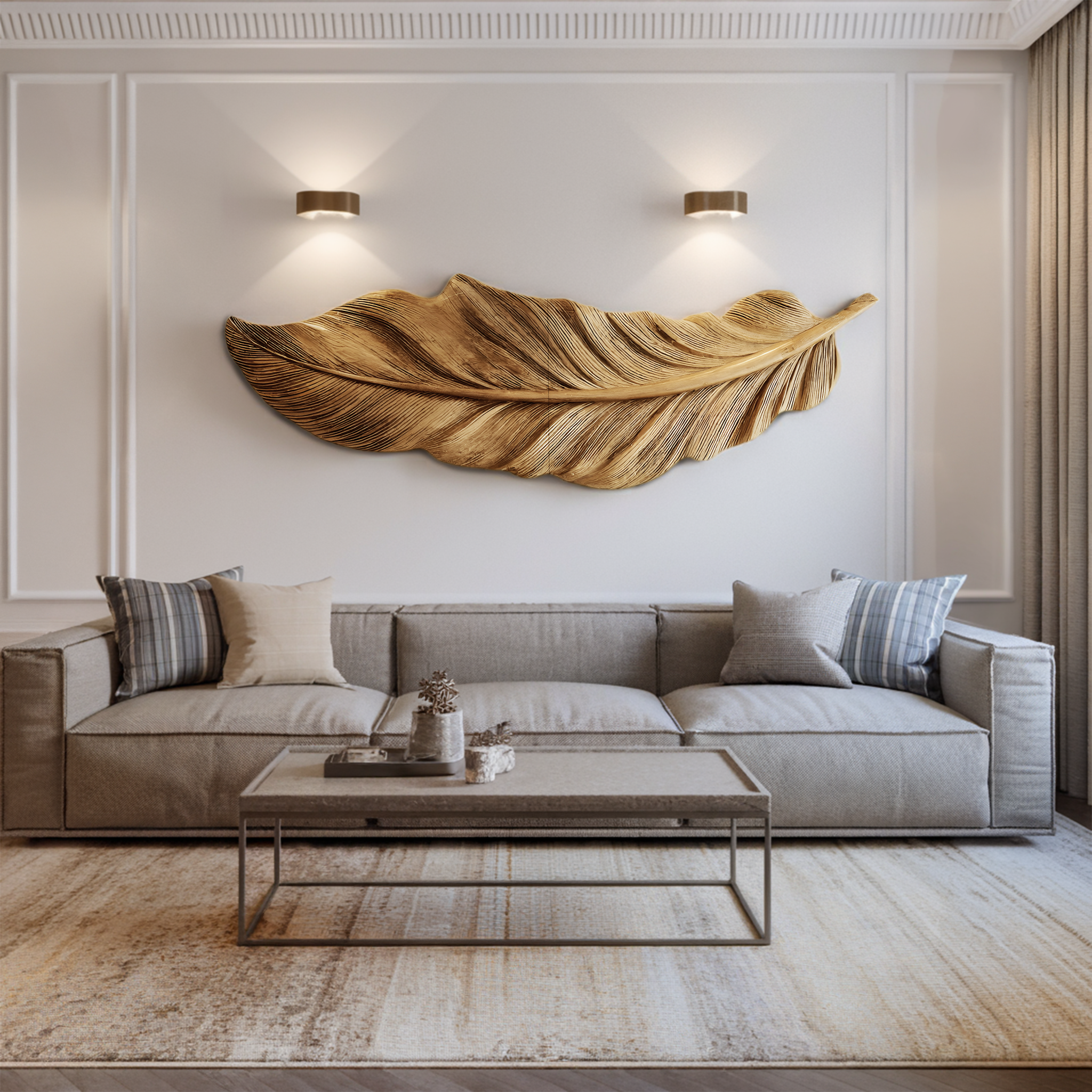 Hand Carved Feather Wall Art For Modern Home Decor RTTHHNWA096