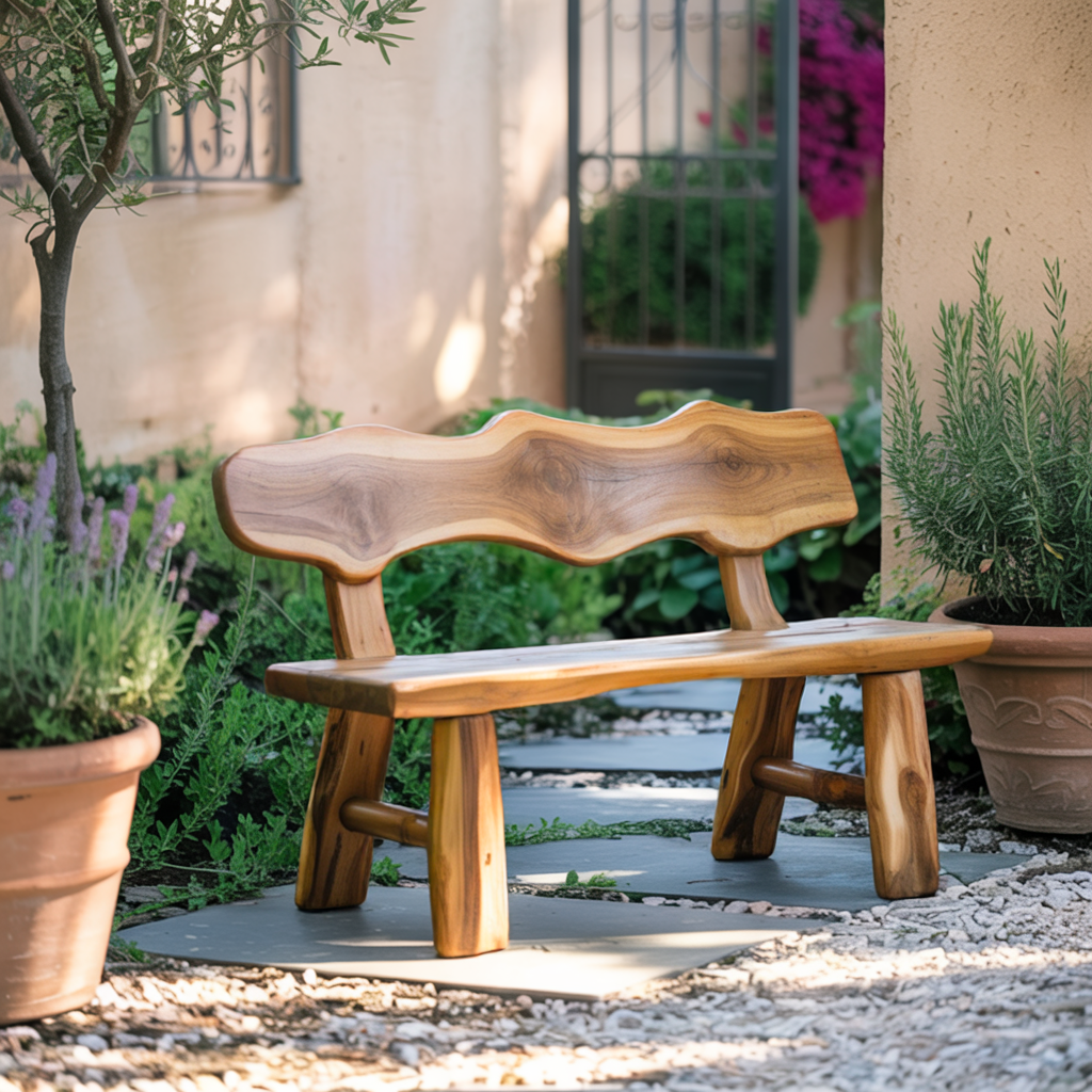 Rustic Garden Bench Live Edge Outdoor Seating For Patio Courtyard And Backyard SITHTTCHR007