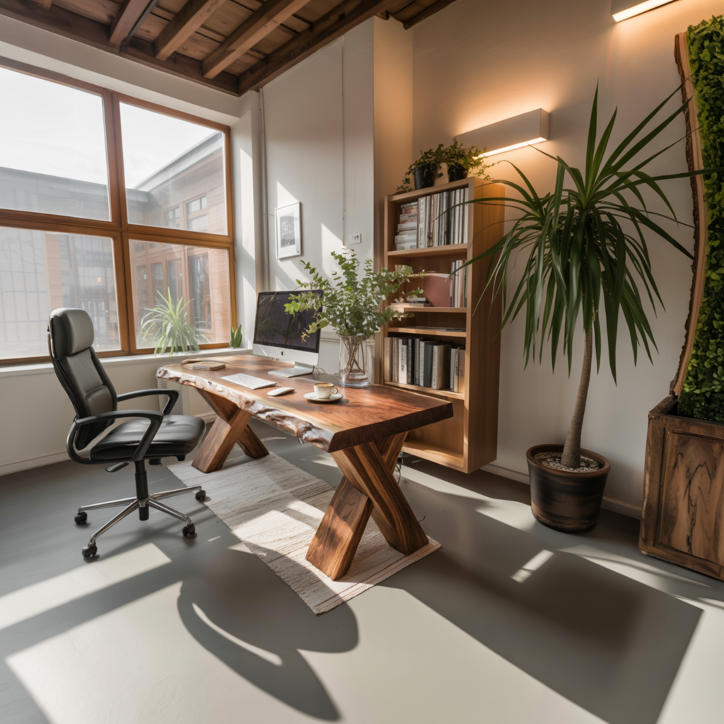 Live Edge Wooden Desk With X Legs For Rustic Home Office Or Studio SITHTTDE034