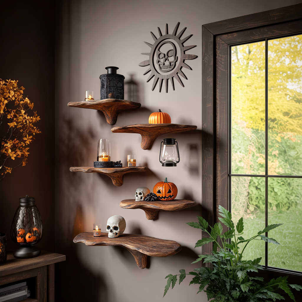 Mid Century Live Edge Mushroom Shelf Halloween Bedroom Styling SILDTTRHMR021