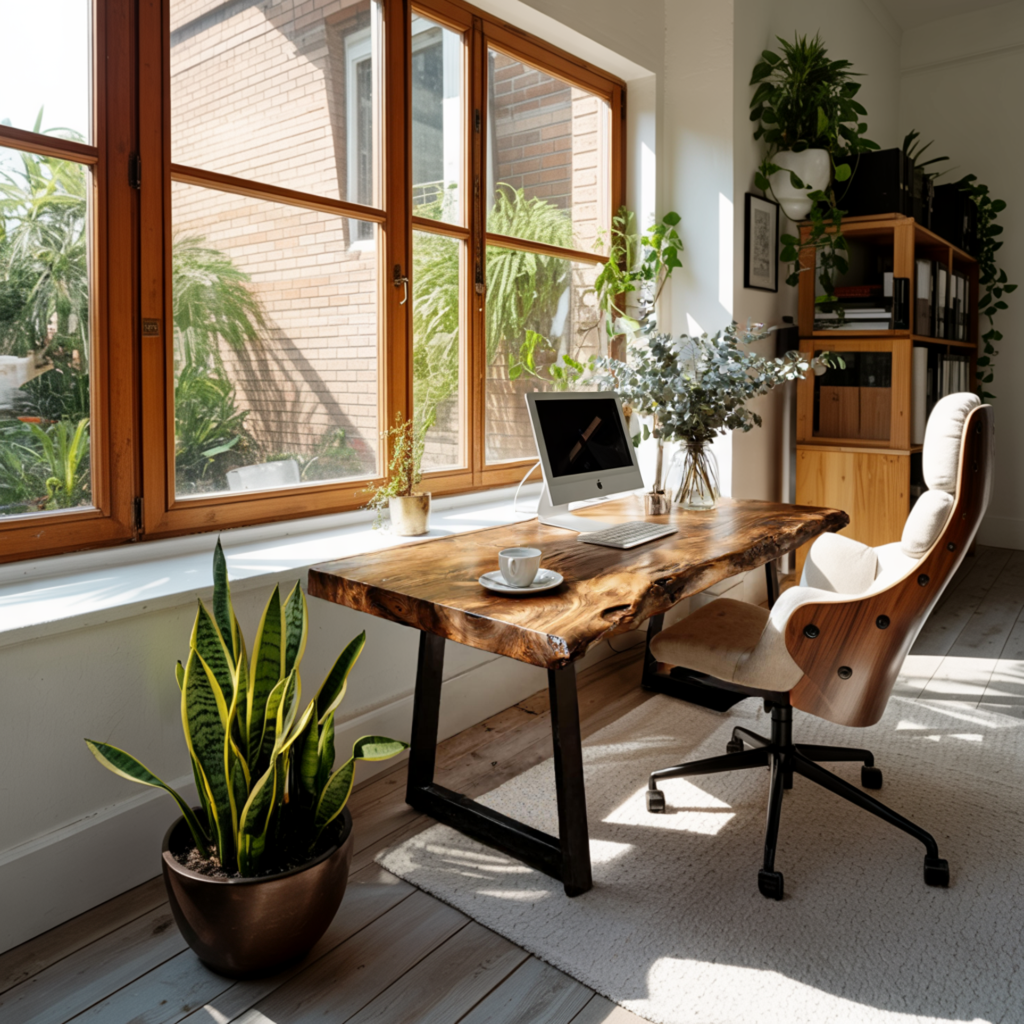Modern Live Edge Wooden Desk With Metal Legs For Home Office Or Studio SITHTTDE033