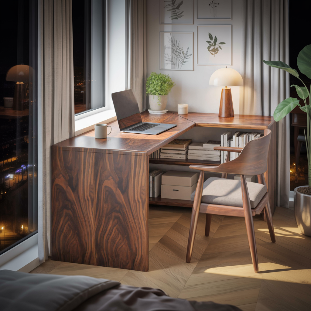 Modern L Shaped Wooden Desk With Bookshelf For Home Office Or Study SITHTTDE018