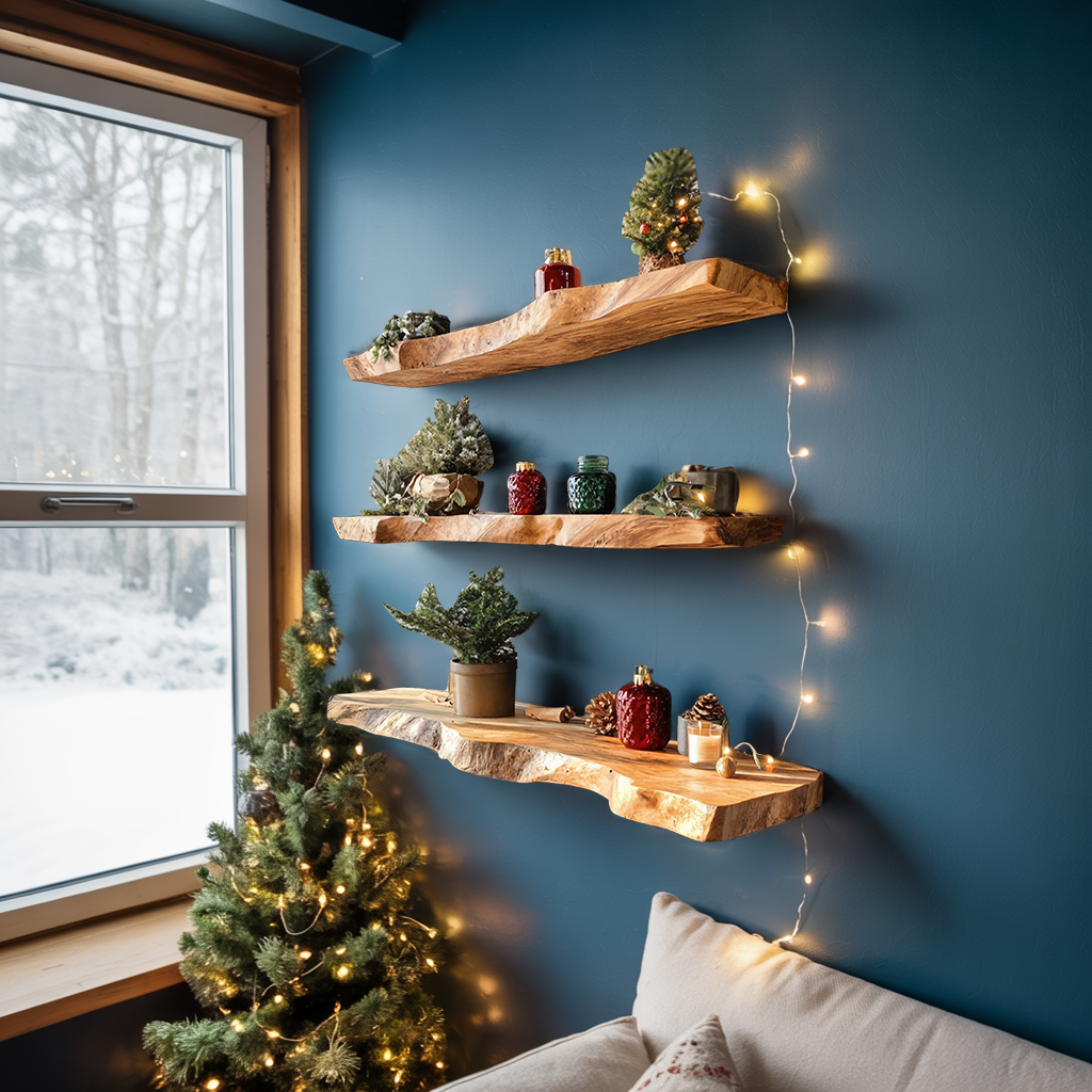 Handcrafted Wooden Floating Shelf For Entryway Christmas Design SILDTTNCFL011