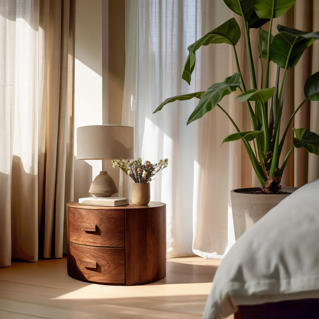 Round Two Drawer Nightstand For Modern Bedroom SITHTTNS012