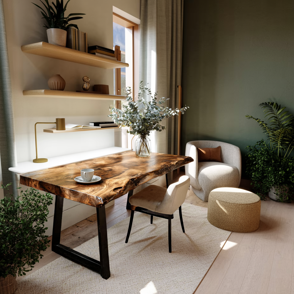 Modern Live Edge Wooden Desk With Metal Legs For Home Office Or Studio SITHTTDE033