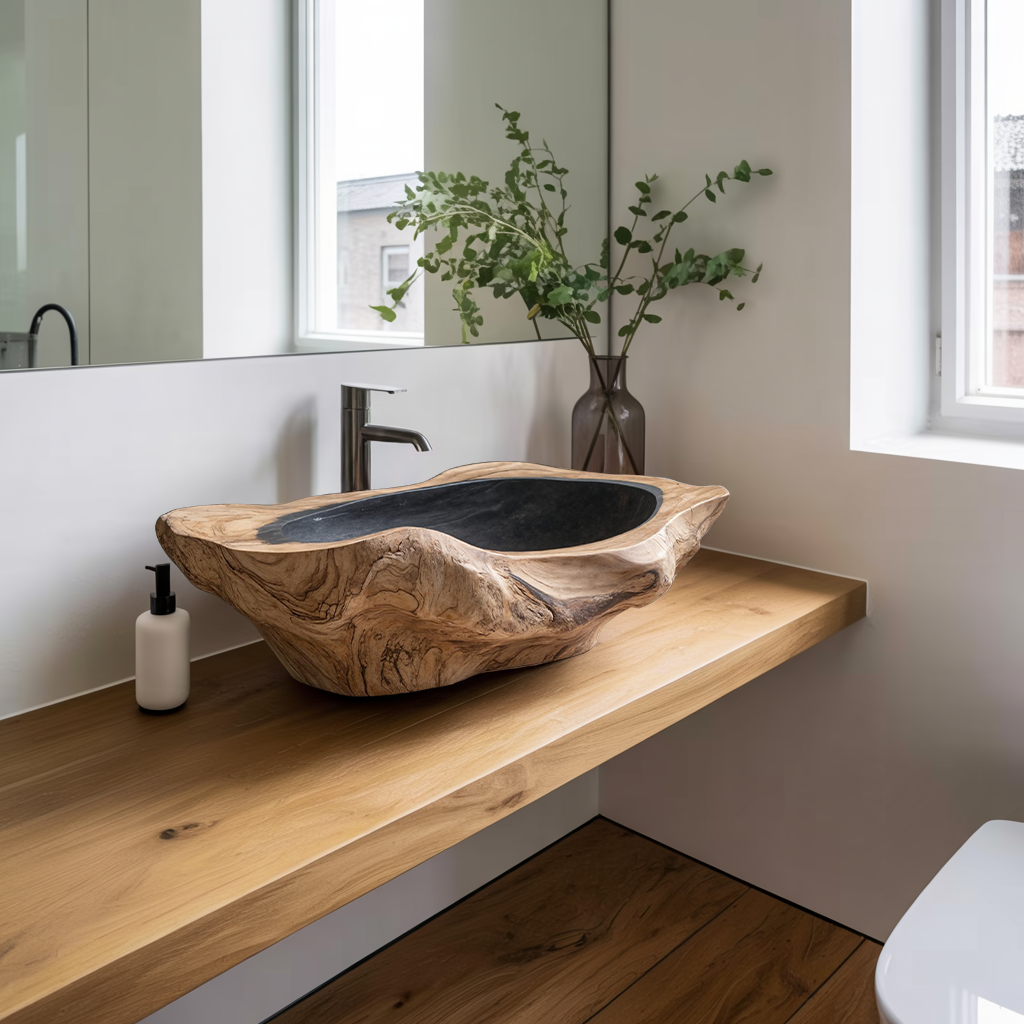 Handcrafted Solid Wood Sink For Bathroom Design Upgrade SILDTTNVS016