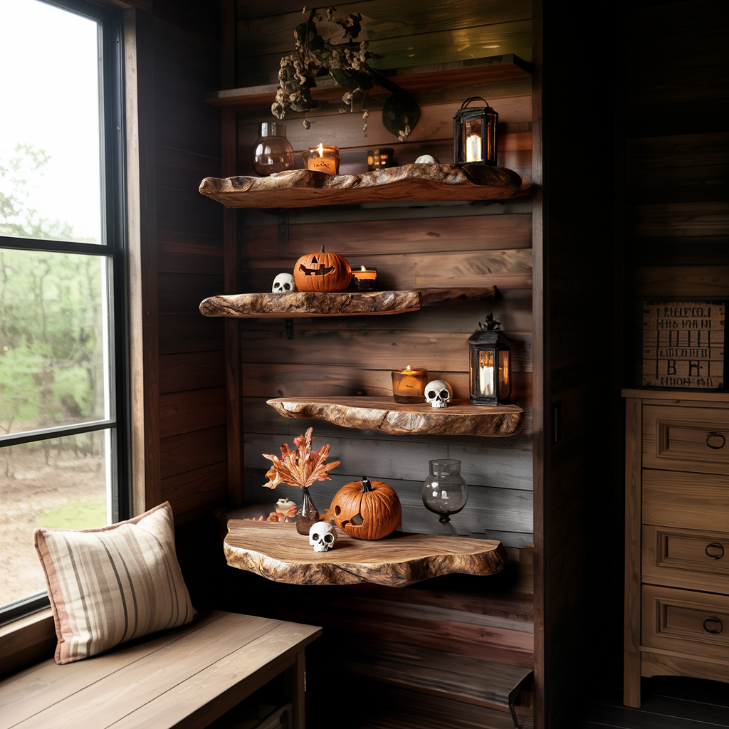 Handcrafted Live Edge Floating Shelf For Bedroom Unique Halloween Accent SILDTTRHFL020
