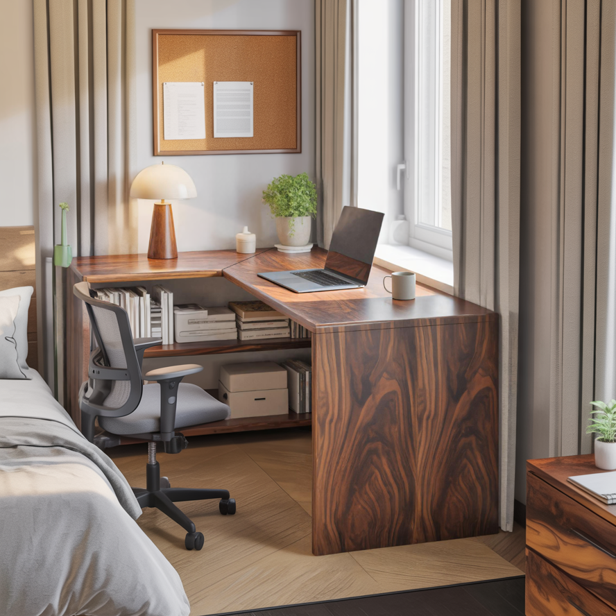 Modern L Shaped Wooden Desk With Bookshelf For Home Office Or Study SITHTTDE018