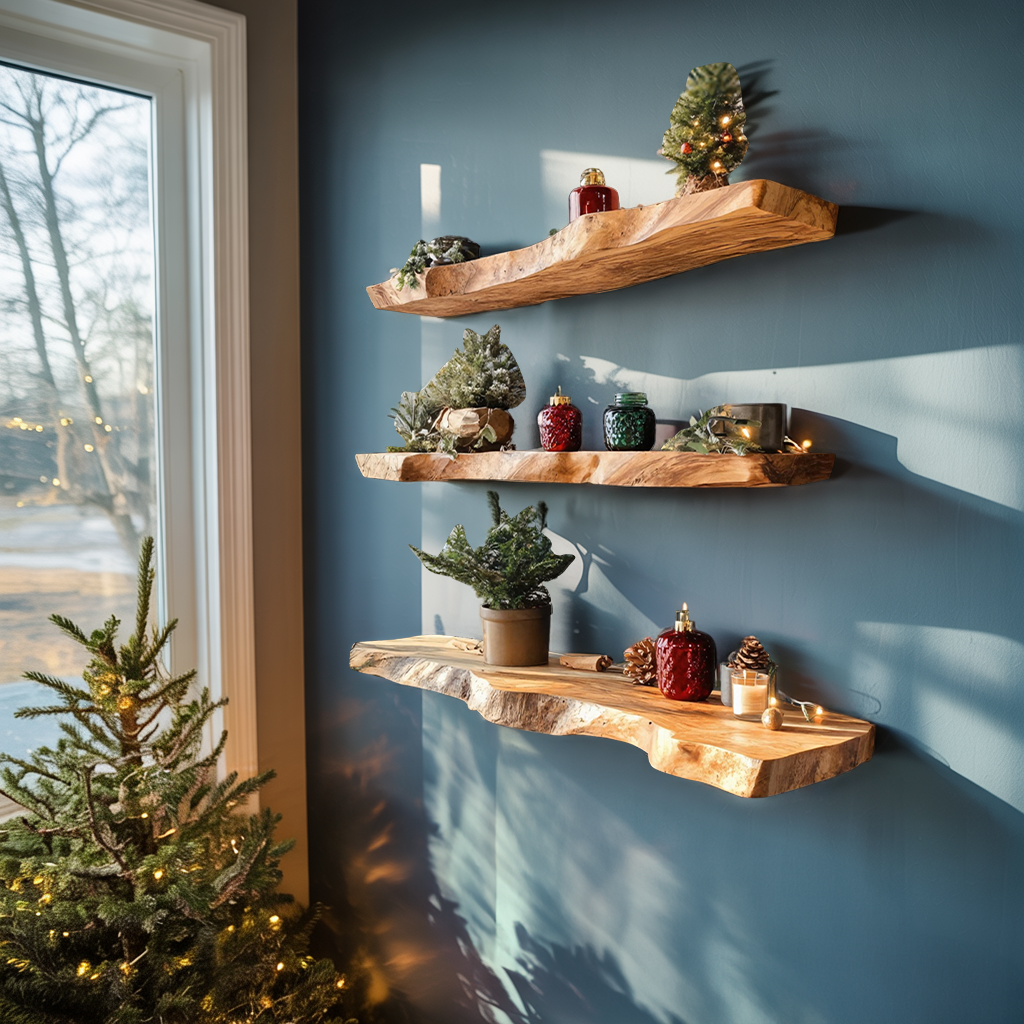 Handcrafted Wooden Floating Shelf For Entryway Christmas Design SILDTTNCFL011