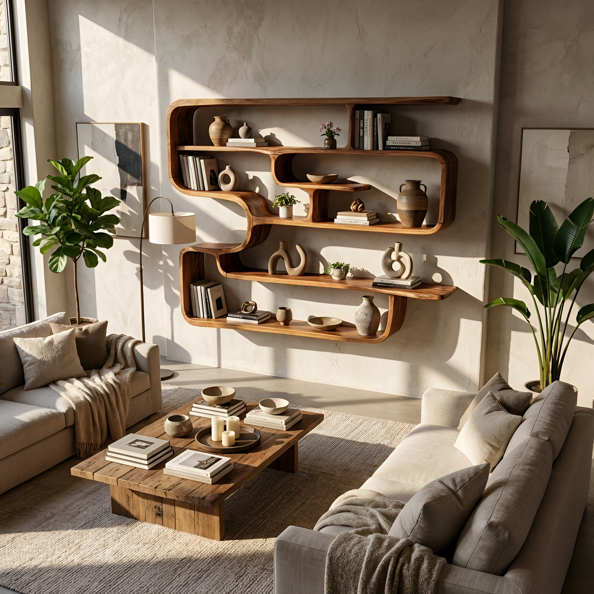 Rustic Live Edge Shelving Unit For Living Room Storage Display SILDTTRWMS029
