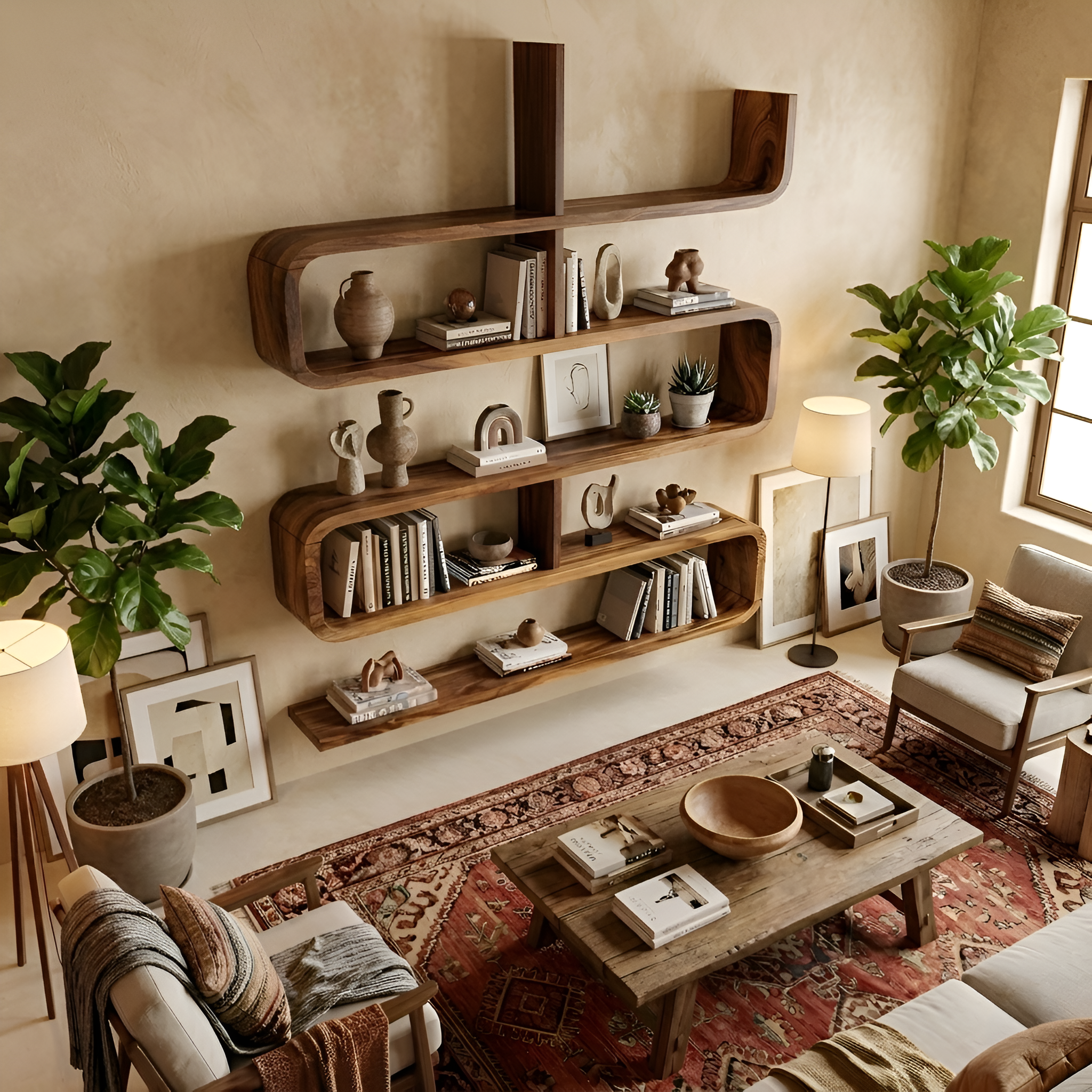 Modern Natural Wood Display Shelf For Living Room Wall Decor SILDTTRWMS028