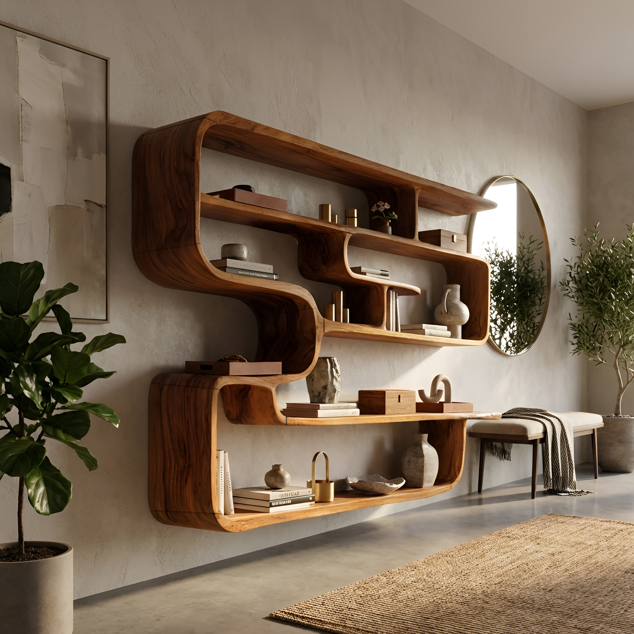 Rustic Live Edge Shelving Unit For Living Room Storage Display SILDTTRWMS029