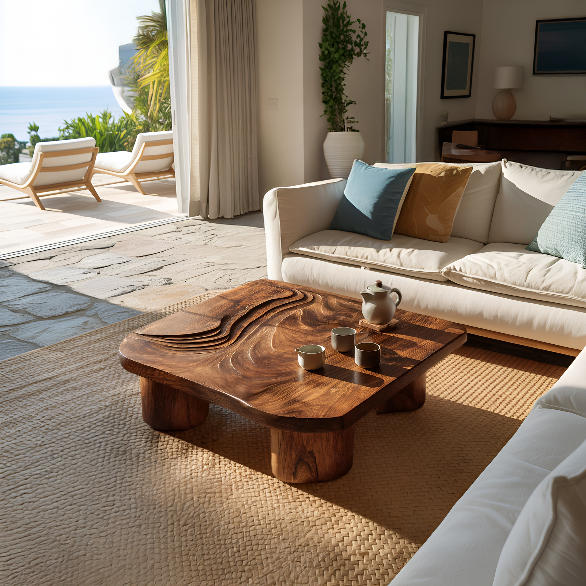 Handcrafted Abstract Solid Wood Coffee Table For Entryway SILDTTRCF090