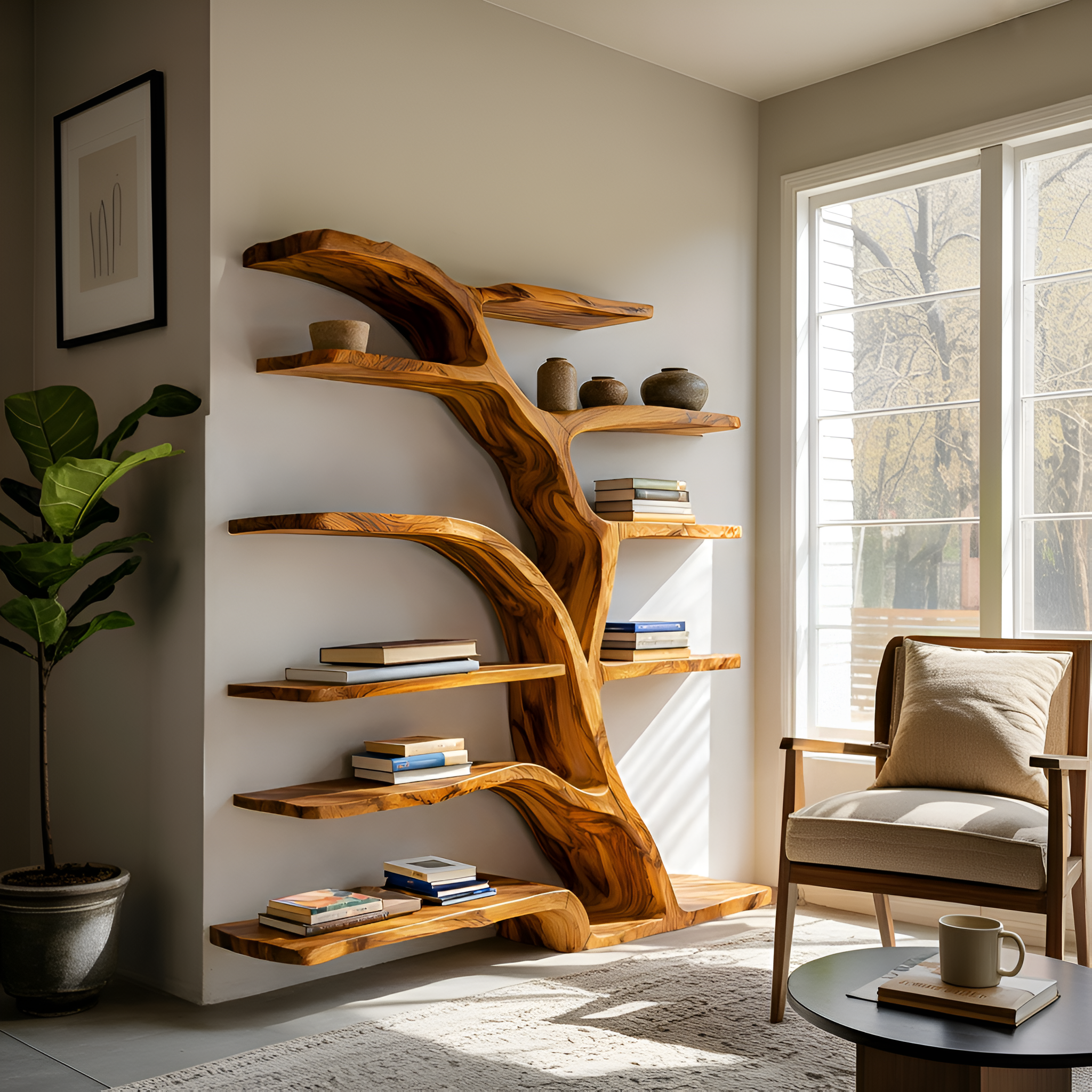 Modern Bookshelf Flowing Curved Design For Living Decor RTTHTTBS063