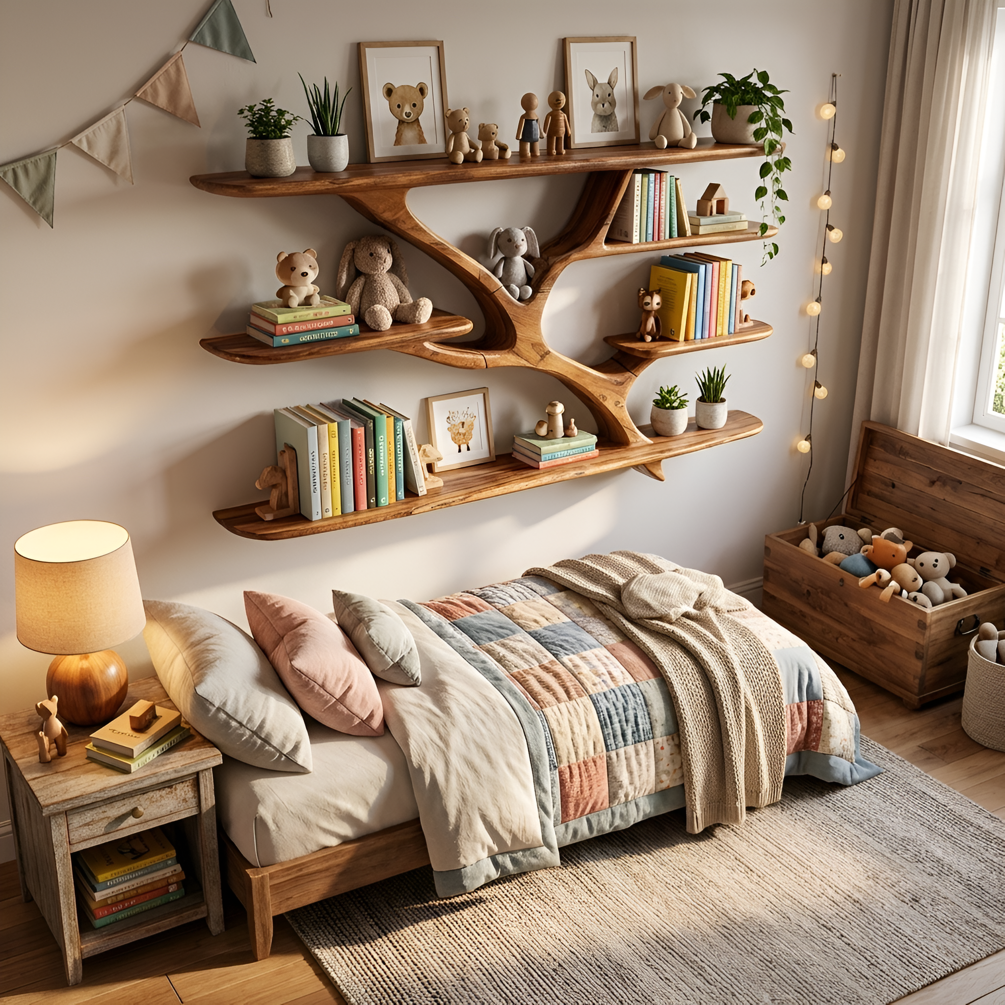 Industrial Floating Wooden Shelving Unit For Bedroom Organizer SILDTTRWMS023
