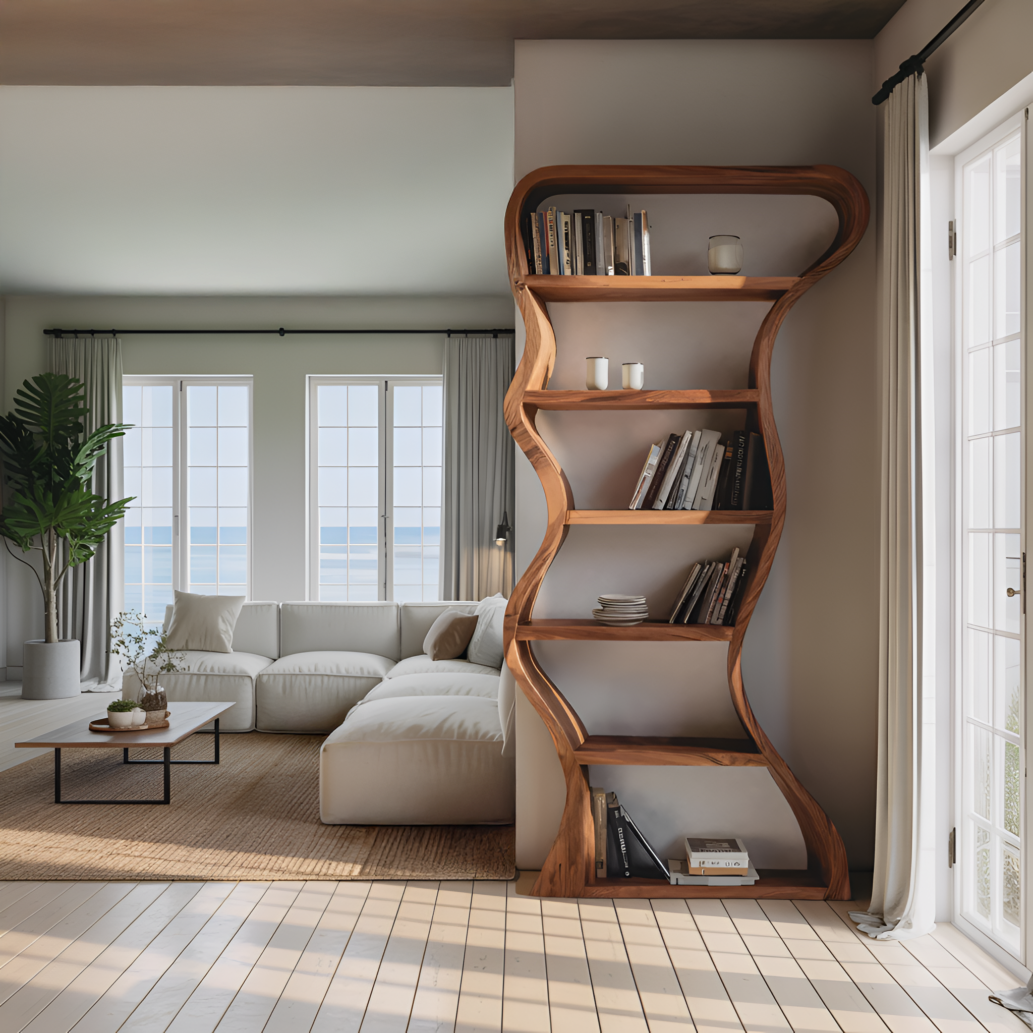 Organic Sculpture Wavy Bookshelf For Living Room Or Office Furniture SITHHNBS068