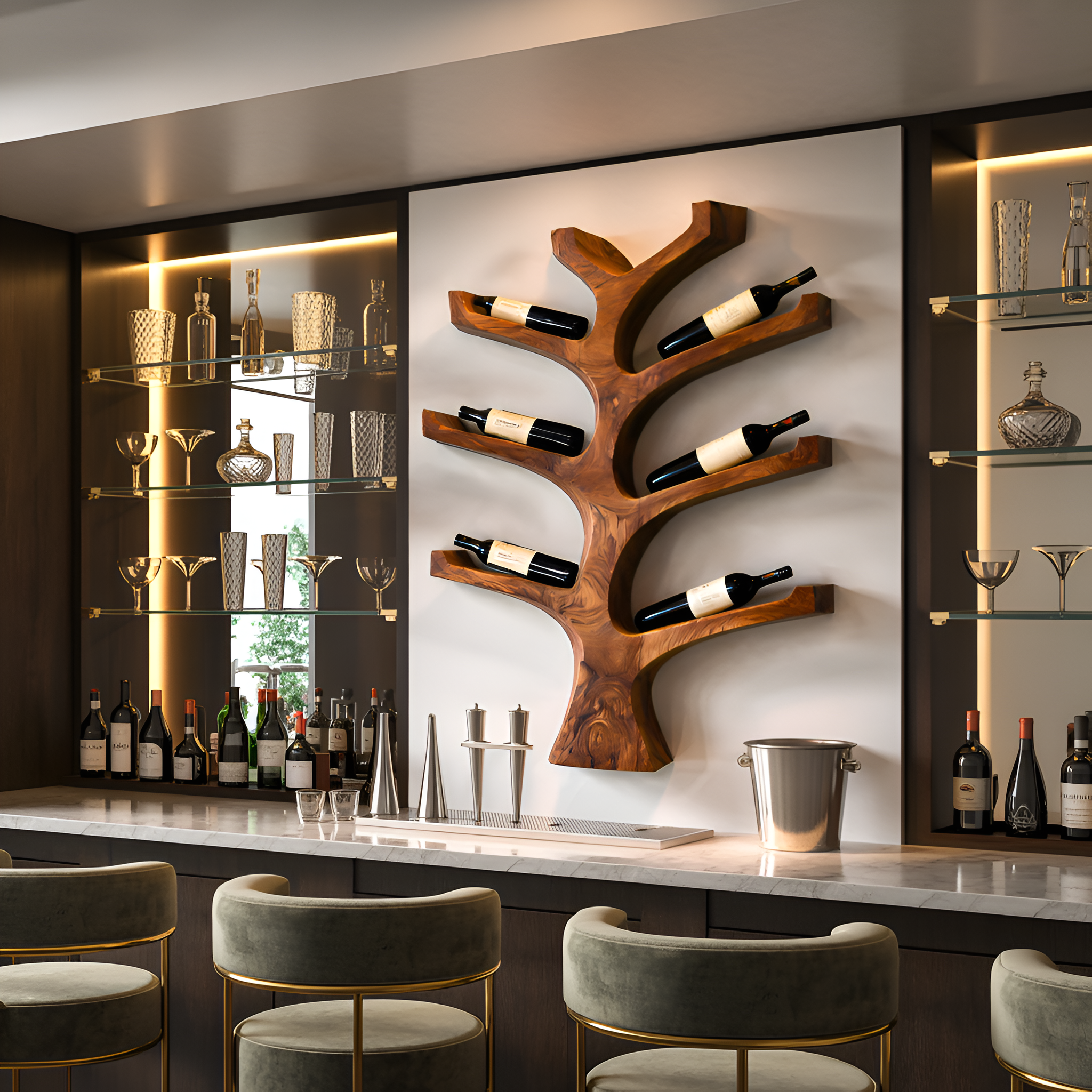 Rustic Wall Mounted Tree Branch Wine Holder For Kitchen RTTHTTWH014