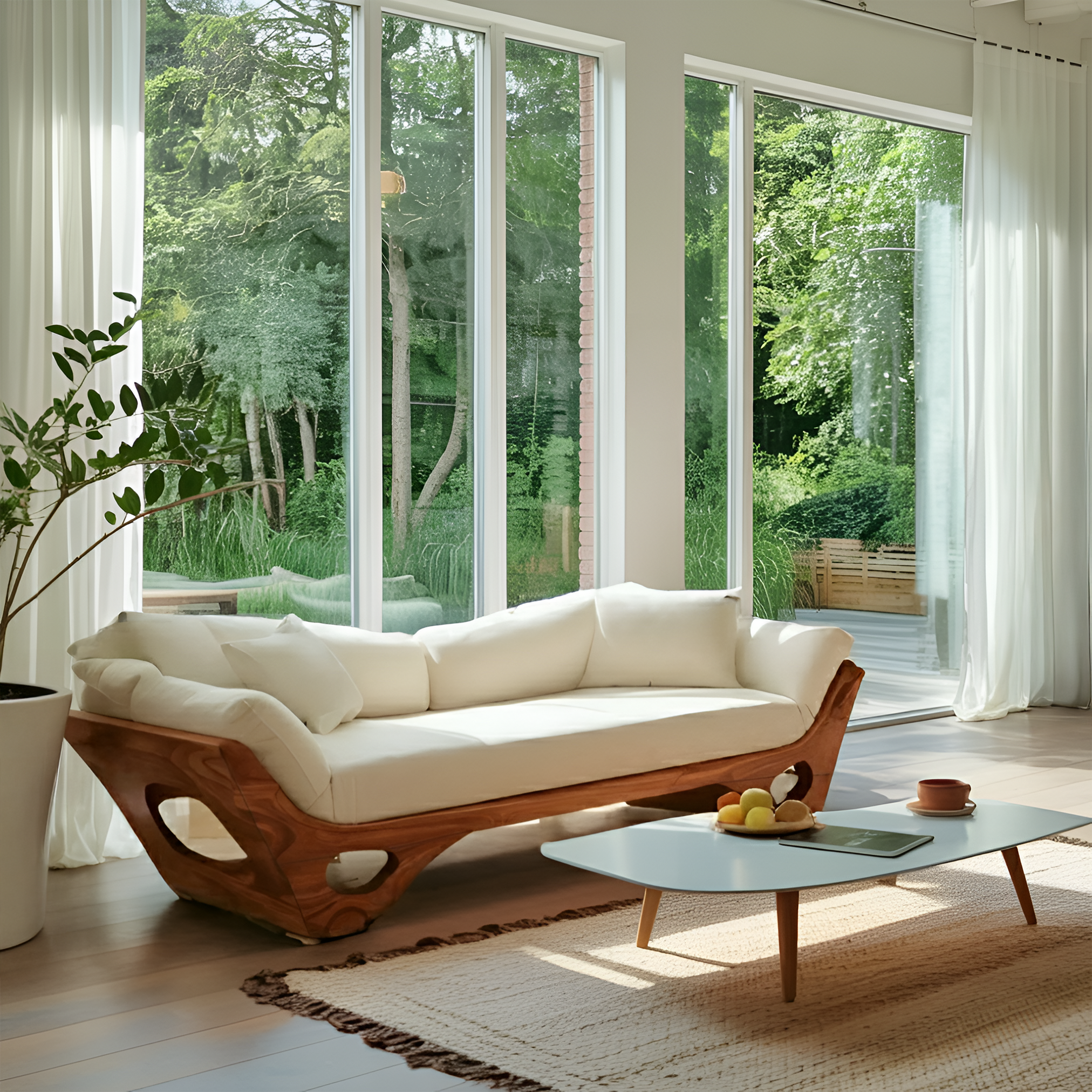 Artistic Wooden Sofa With Sculptural Organic Frame For Contemporary Home SITHTTSF024