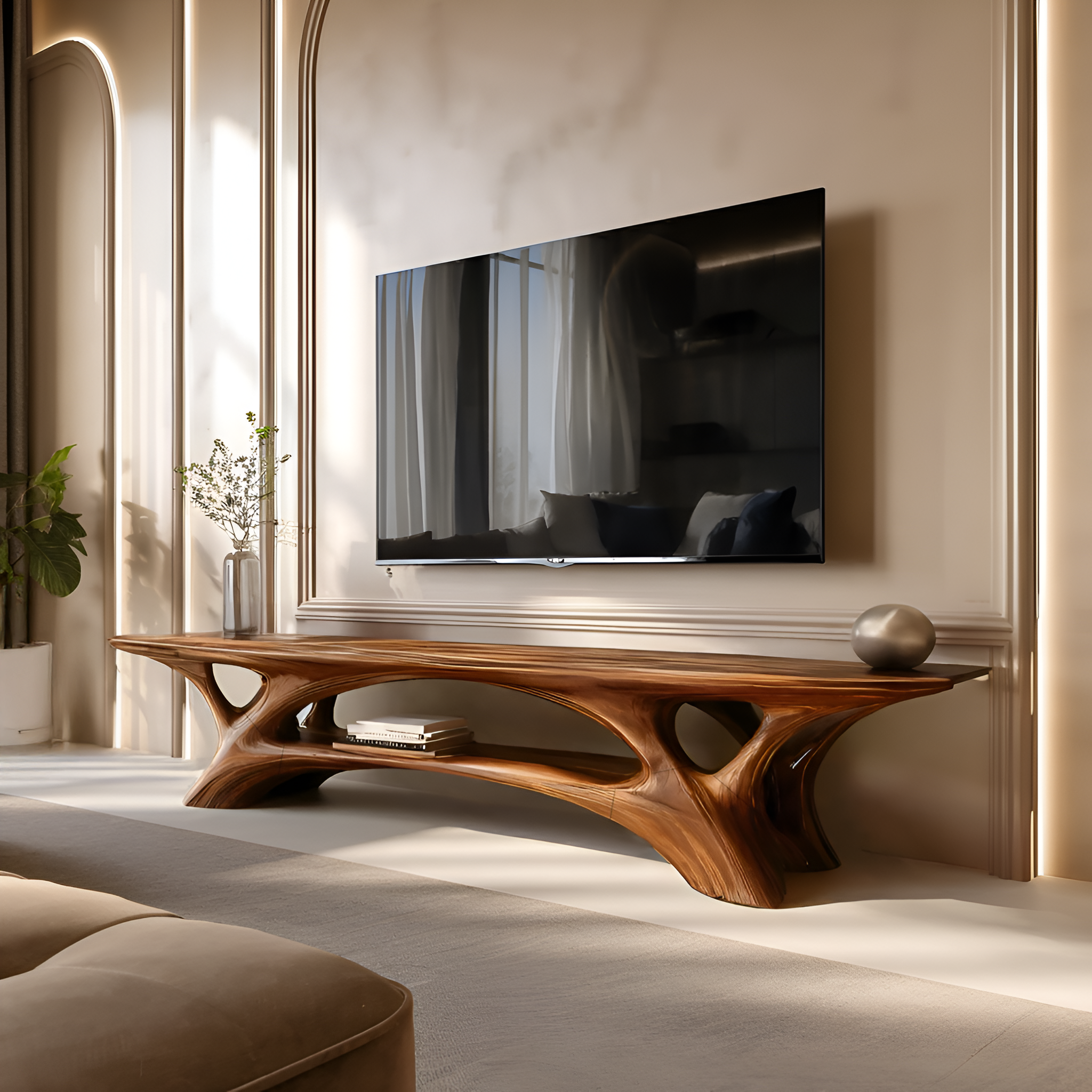 Organic TV Stand With Flowing Curved Design For Modern Home RTTHTTTVC054