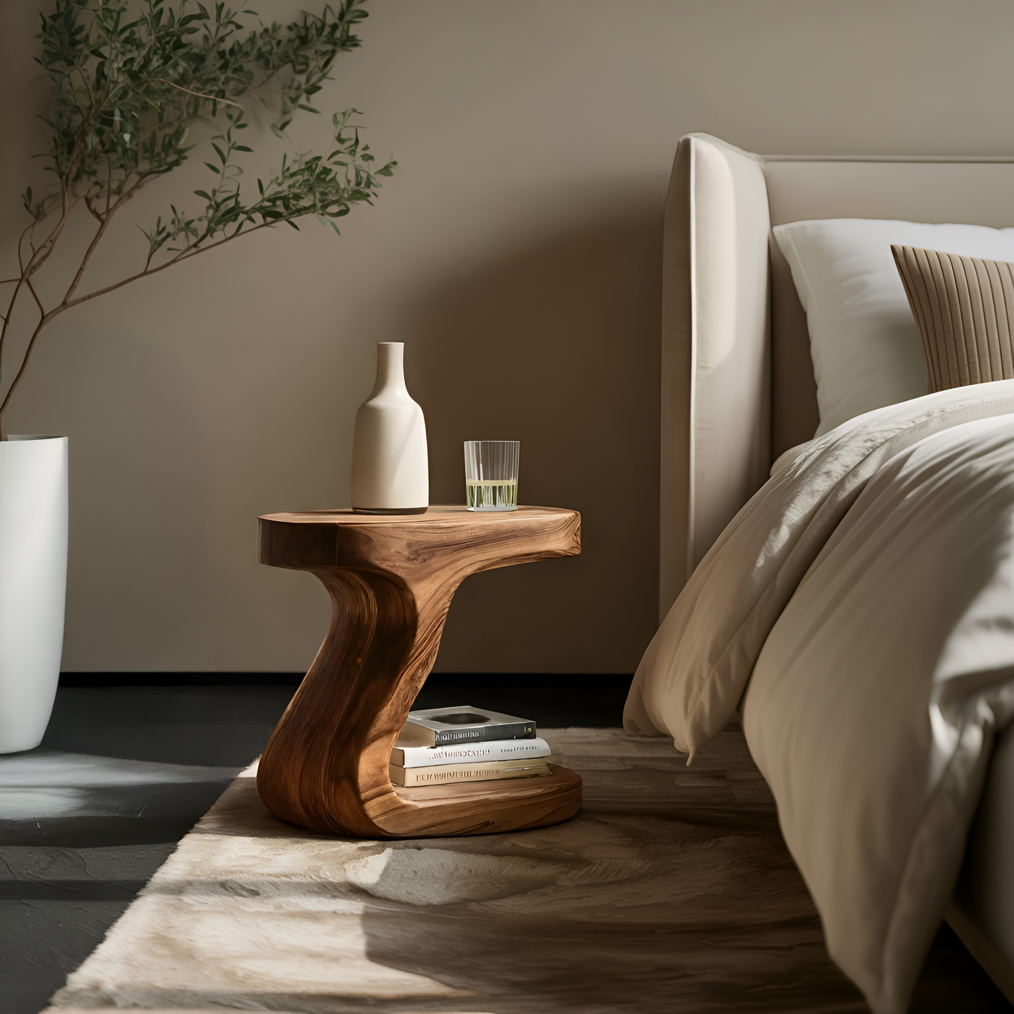 Minimalist Organic Shaped Nightstand For Bedroom RTTHHNNS001