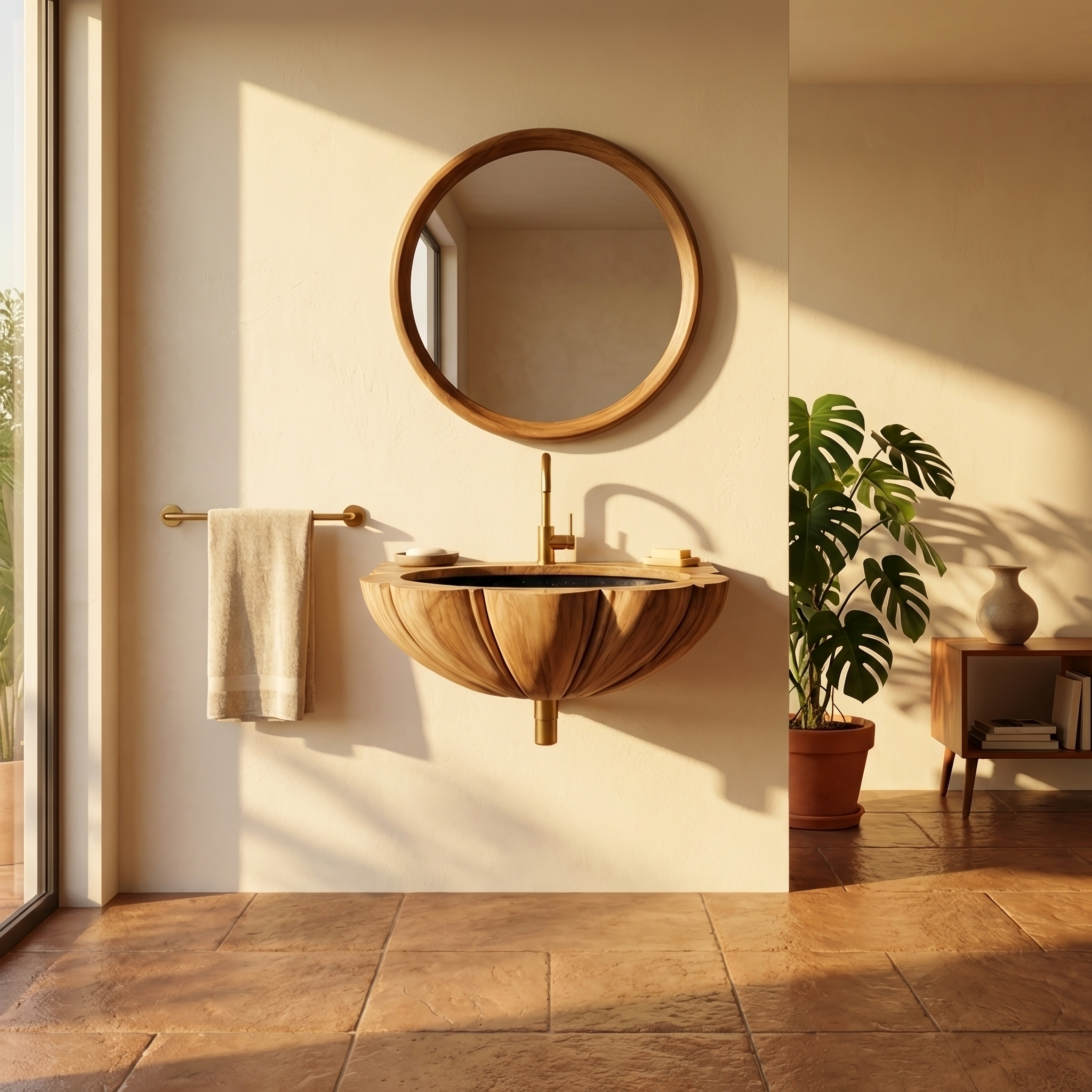 Mid Century Wall Mounted Wooden Bathroom Sink For Stylish Bathroom Decor SILDTTNVS069