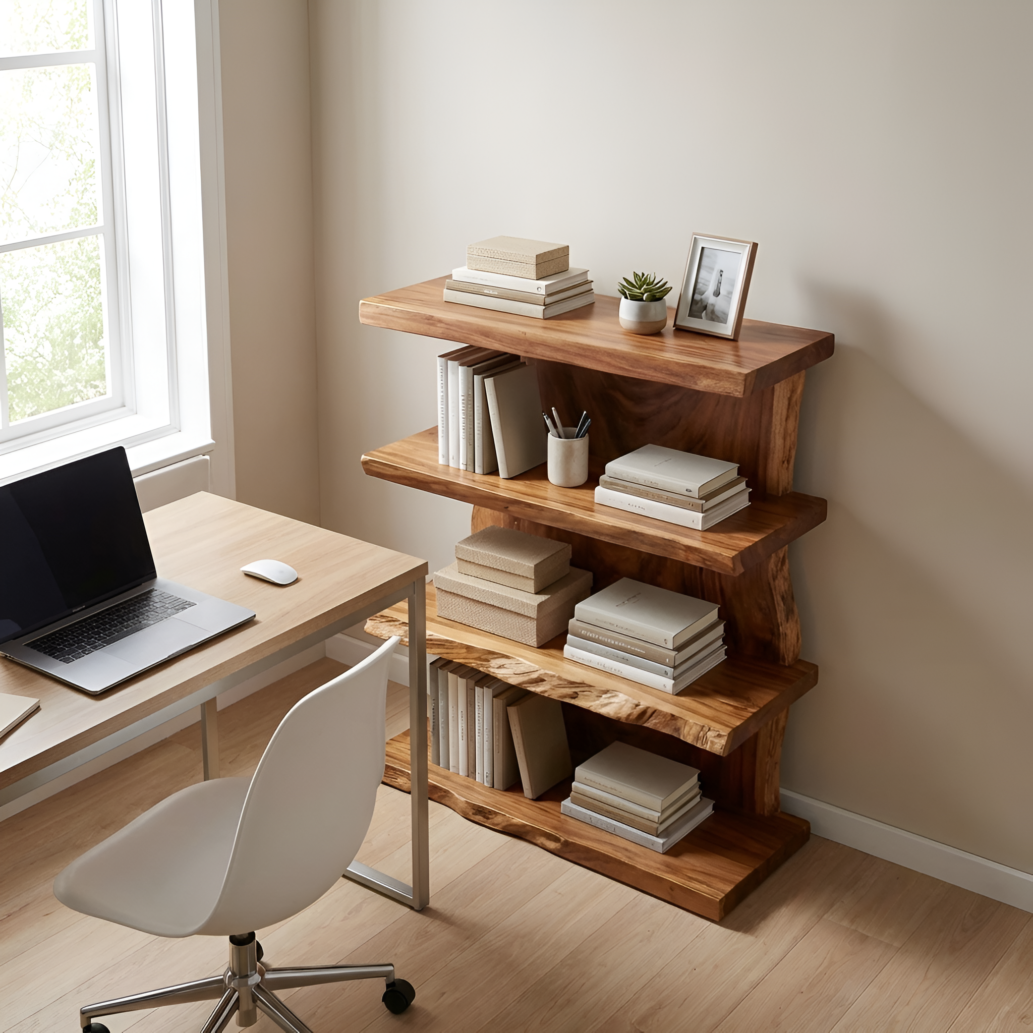 Modern Wooden Live Edge Standing Shelf For Entryway Storage Decor SILDTTNFGS013