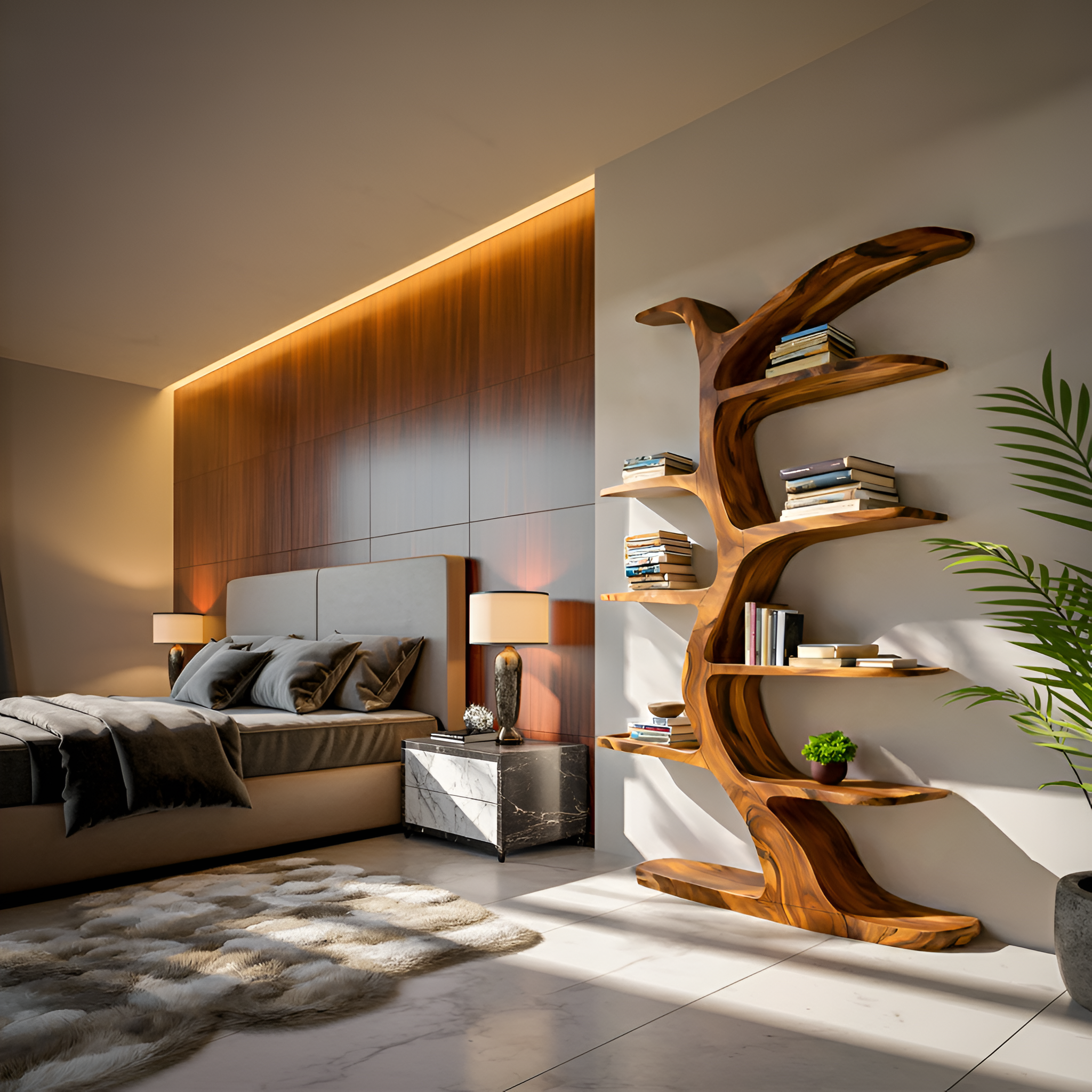 Modern Bookshelf Tree Inspired Curved Design For Living Room RTTHTTBS062