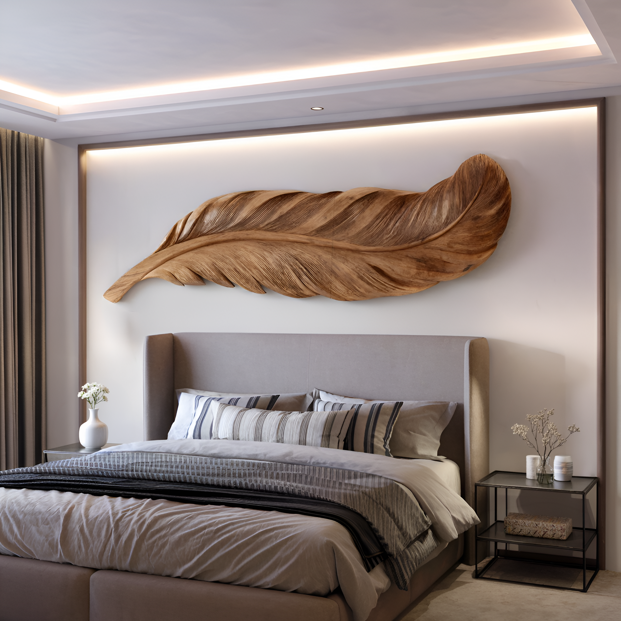 Organic Carved Feather Wall Art For Modern Living Room RTTHHNWA100
