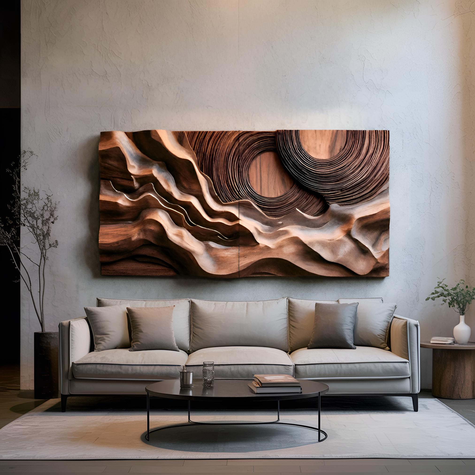 Layered Wave Wall Sculpture With Abstract Circles For Living Room SITHTTWA006