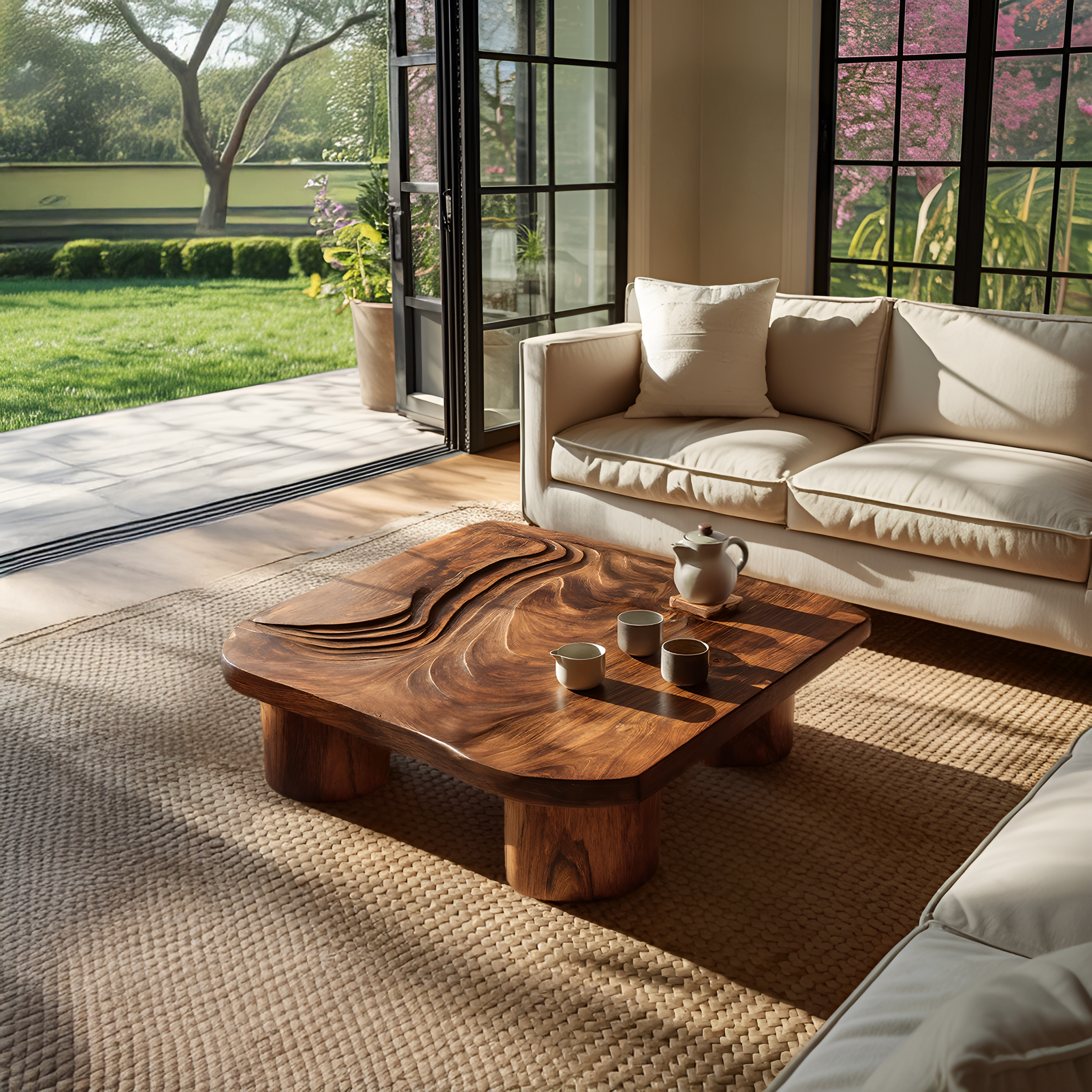 Handcrafted Abstract Solid Wood Coffee Table For Entryway SILDTTRCF090