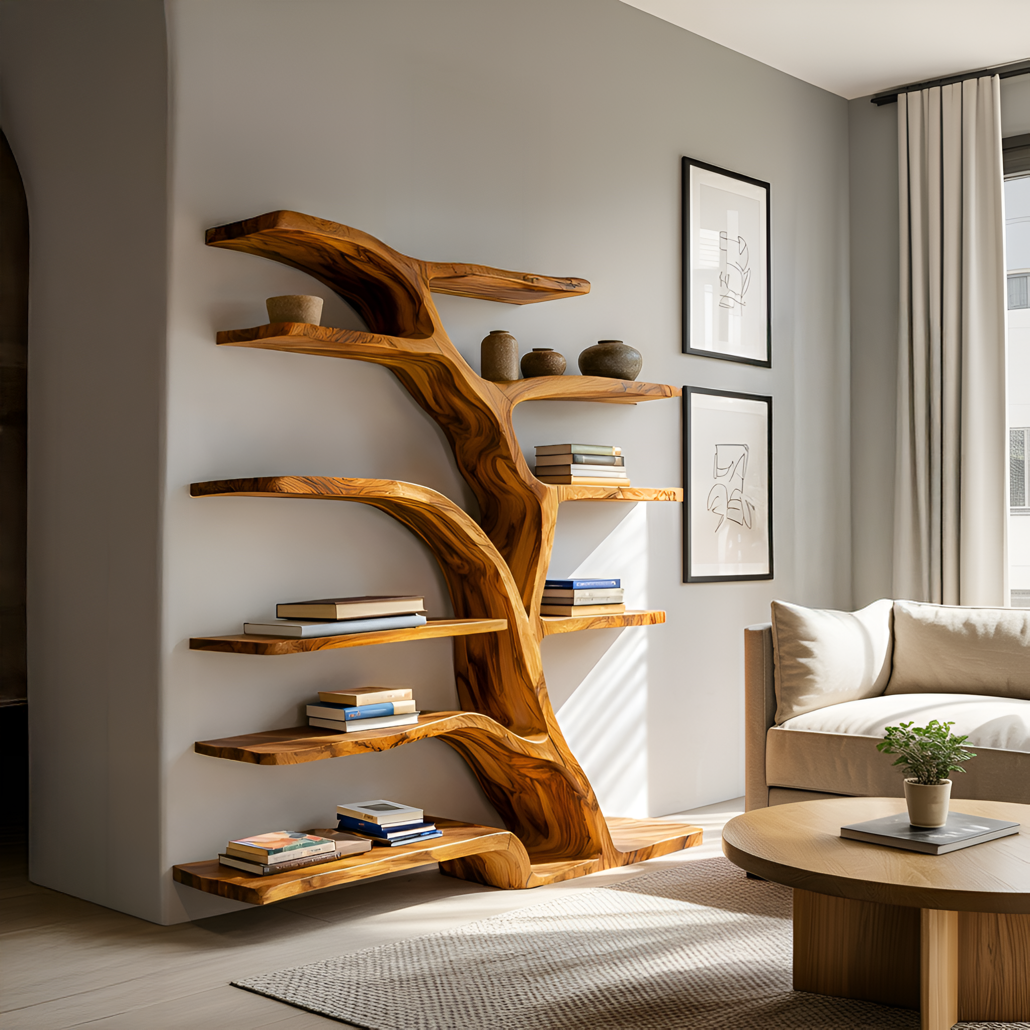 Modern Bookshelf Flowing Curved Design For Living Decor RTTHTTBS063