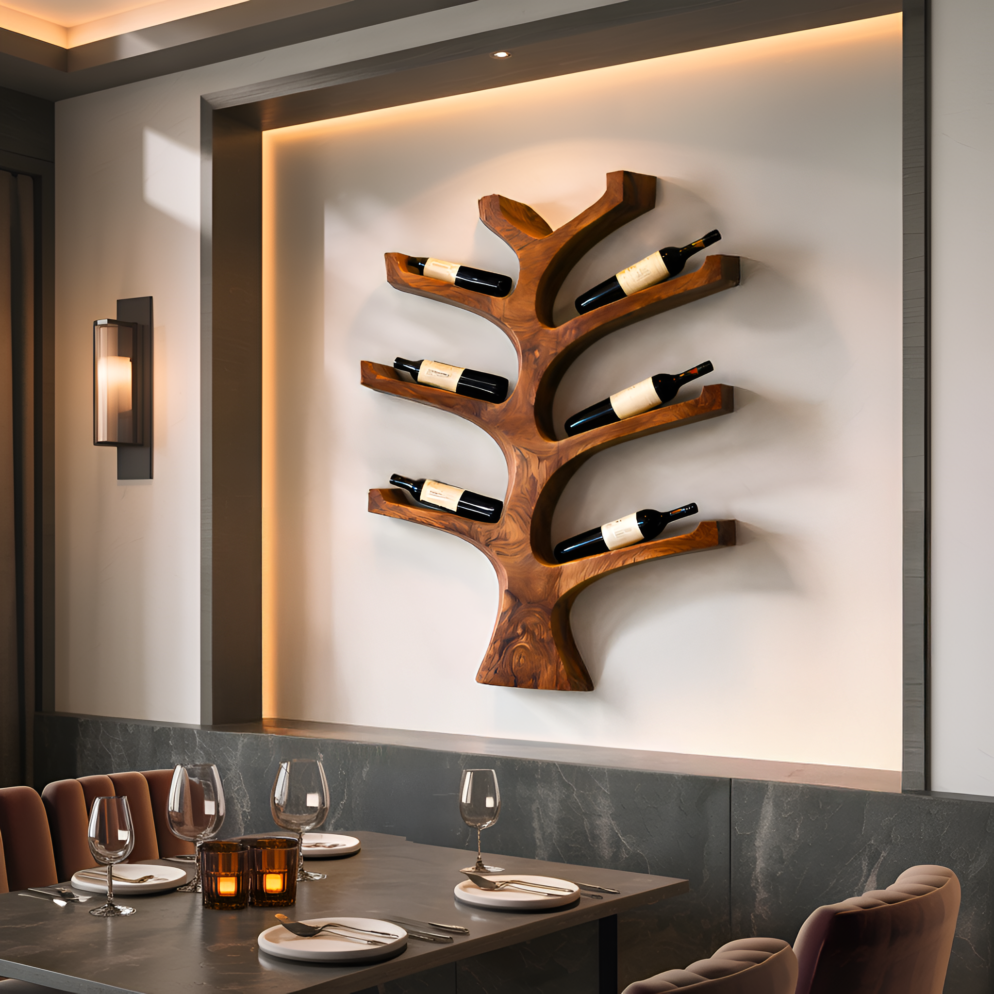 Rustic Wall Mounted Tree Branch Wine Holder For Kitchen RTTHTTWH014